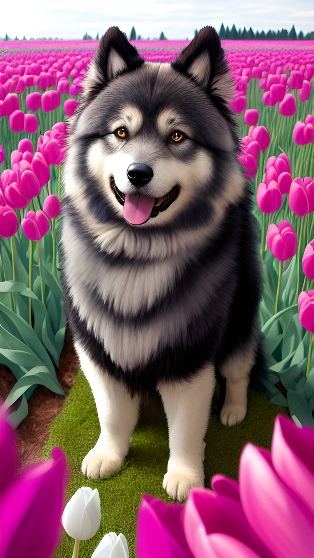 Lucky Ducks - keeshond in a field of tulips preview