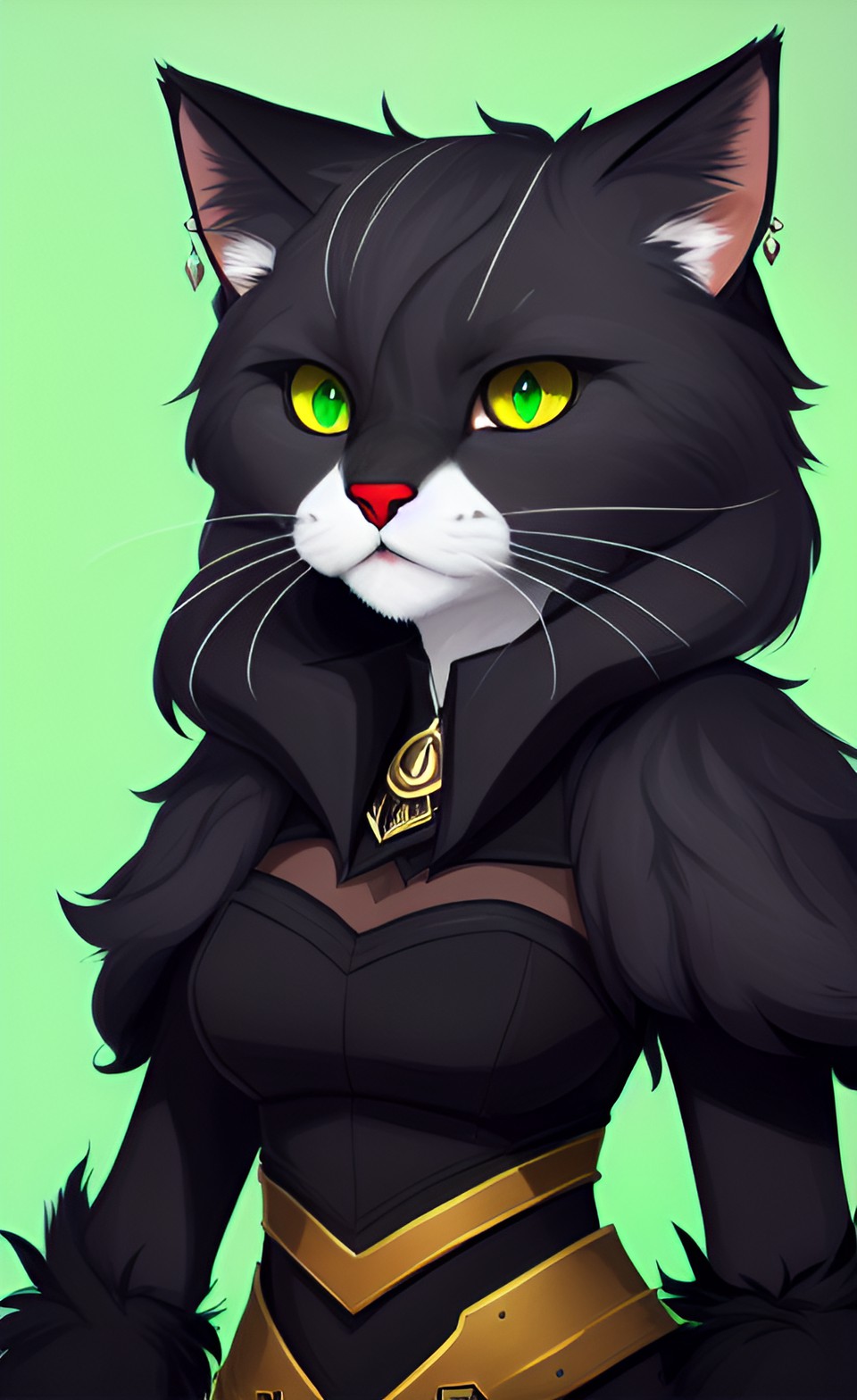 Whispers - 5'7" tabaxi with dark gray fur and human-hair that covers a scar on her face. silver stud earing. dark/black poor rouge clothing with a backback. mischief in her green eyes. preview