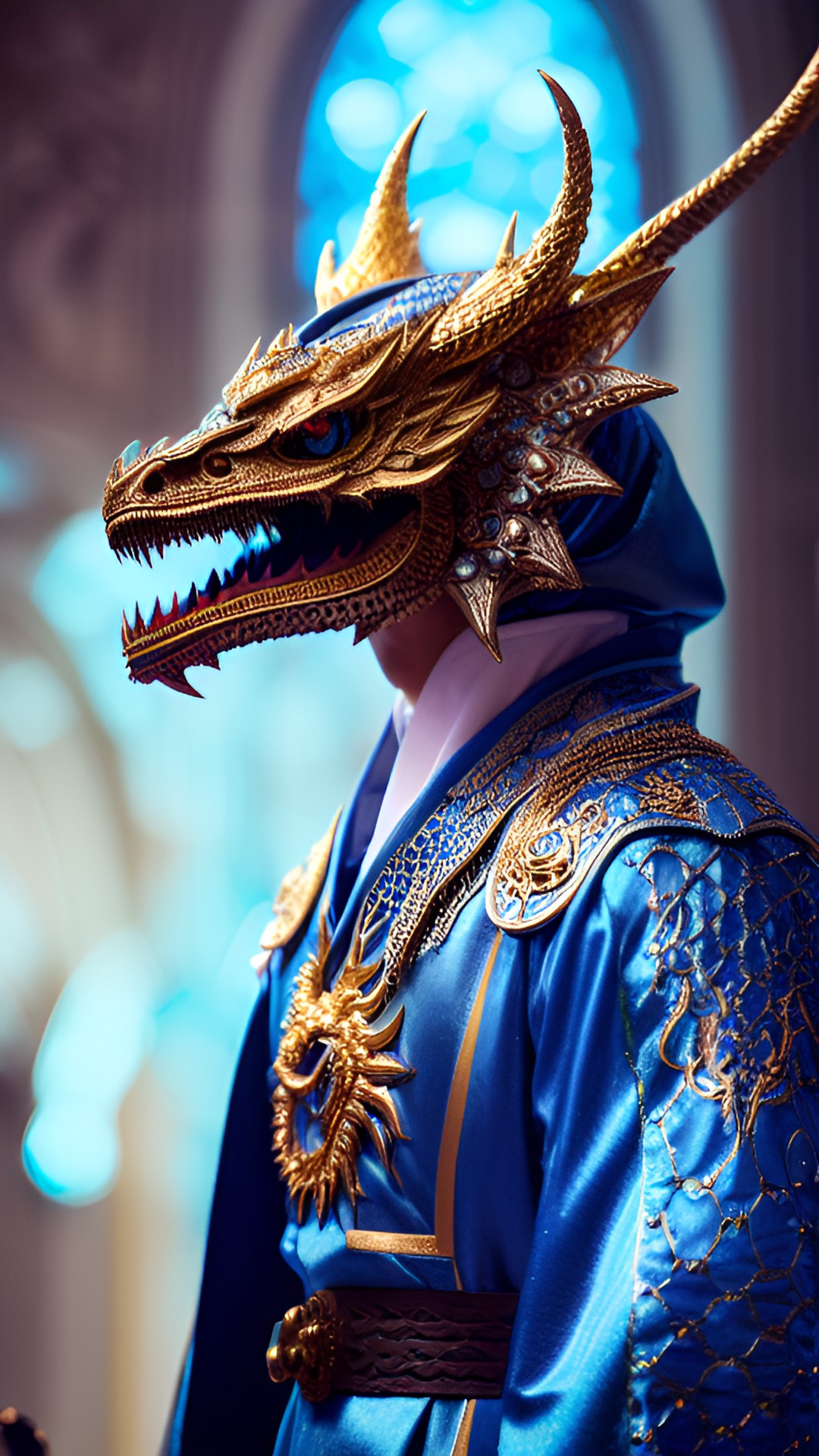 Dragon cultist - anthropomorphic dragon in robes, hyper aesthetic intricate detailed, sharp focus, bewitching lighting, trending on artstation, finely detailed white&blue robes, cinematic lighting, intricate filigree preview