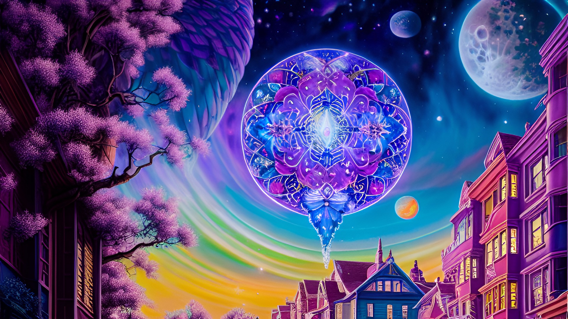 Portia’s Sigil - universe made of candy frosting magic pleiadian ice cream social cosmic ultraviolet healing rays of light spill into the moonlit. alley preview