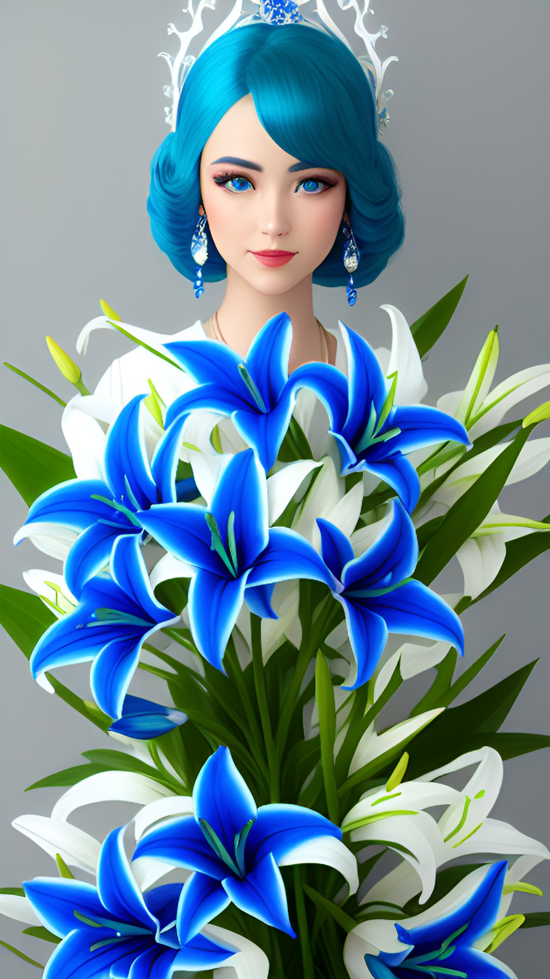 fantasy woman wearing blue lilies preview