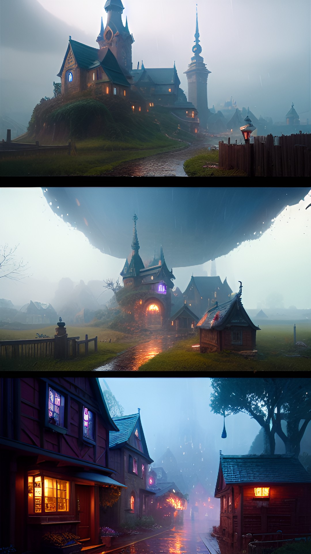 mystical small village in the rain preview