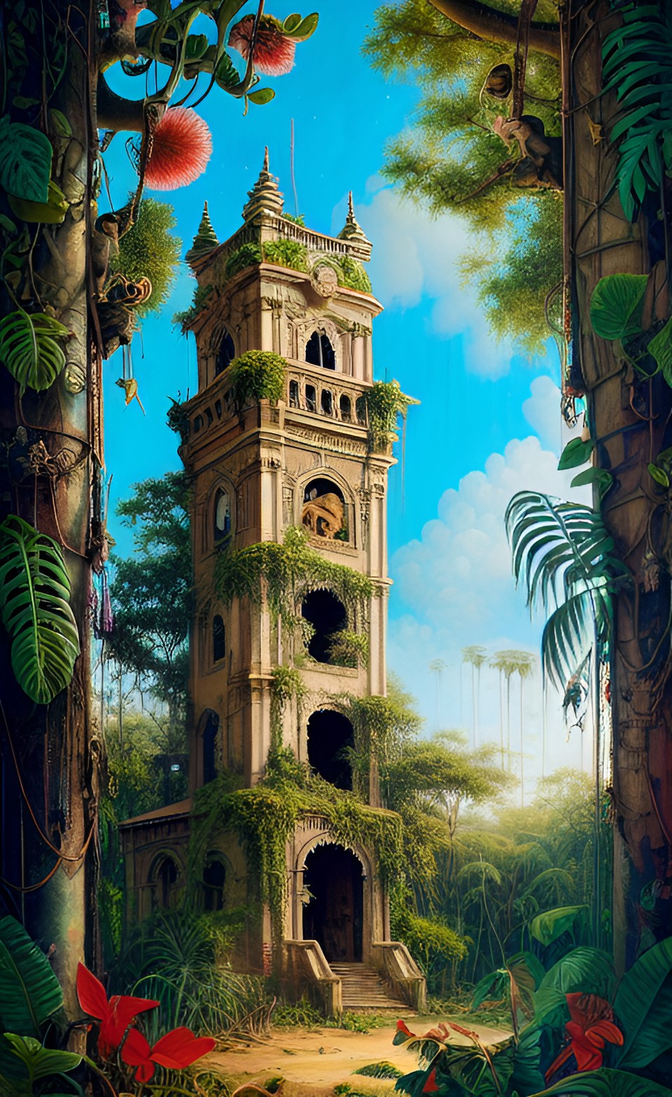 lost tower - old tower in the jungle with monkeys arround preview