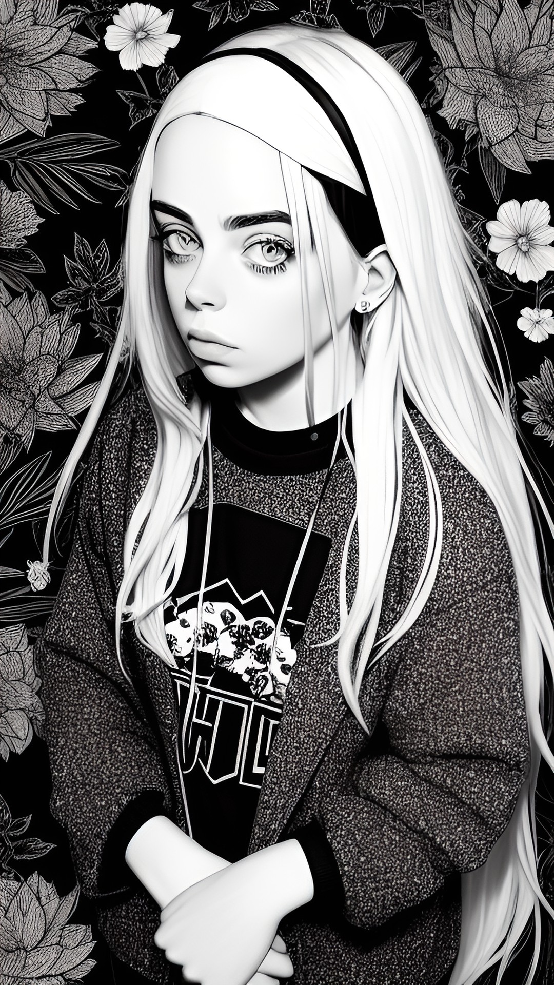 Ocean eyes - billie eilish adult coloring page, black and white, detailed, complicated coloring page preview