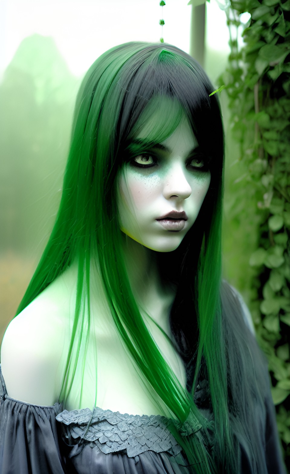 sin envy, woman face envy, green colors envy, max detailed, detailed skin, megarealism, not 3d, no dolls, nature skin preview