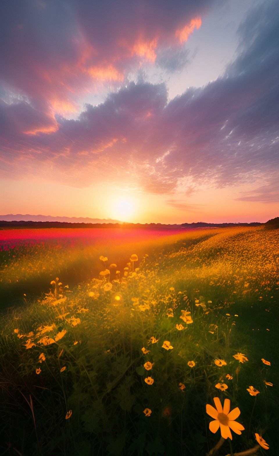 golden sea - a field full of wild flowers during a sunsett preview