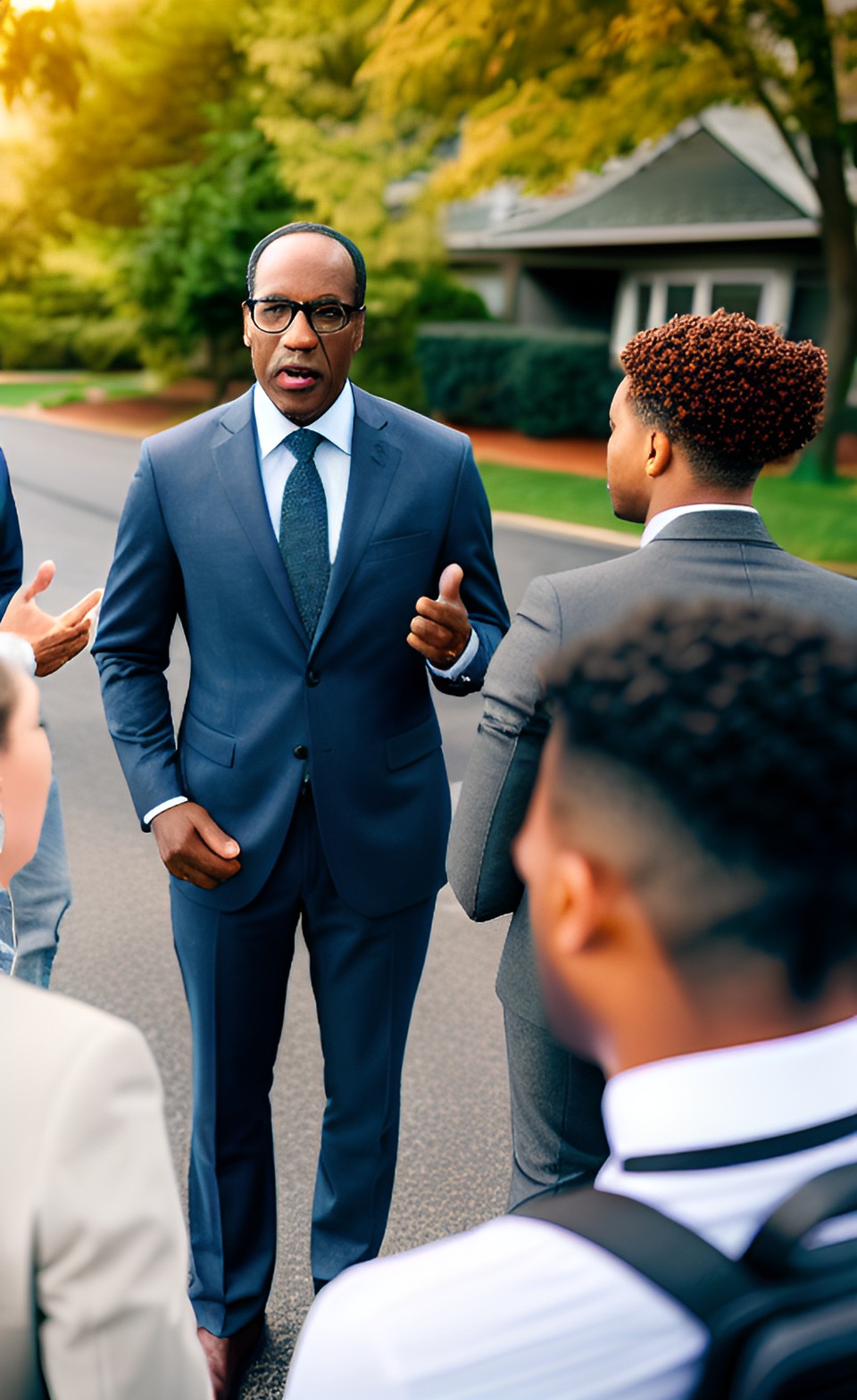 a good man with a commanding presence speaking with intensity to a group of people. preview