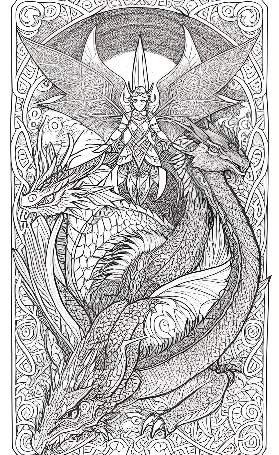 coloring page of faeries and dragons in style of brian preview