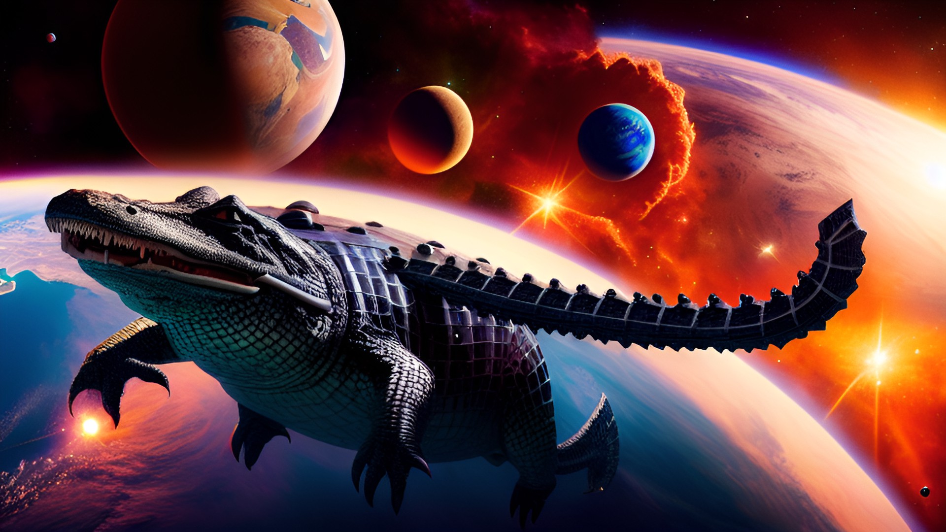 space alligator eating the planet earth preview