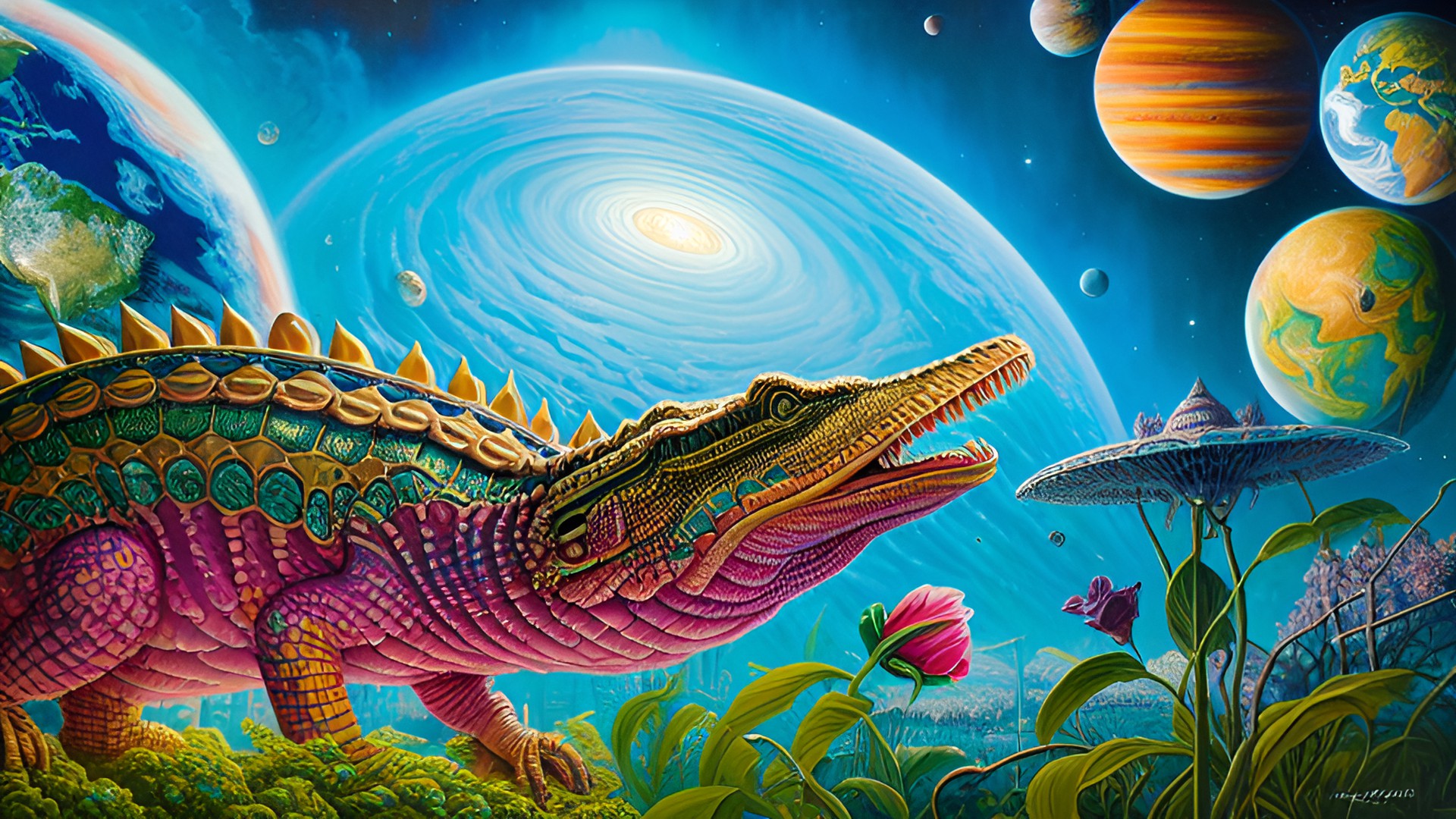 space alligator eating the planet earth preview