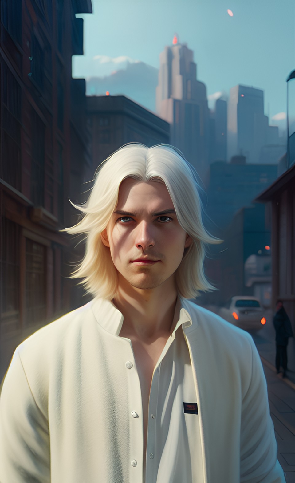 a man with white white white shoulder-length hair preview