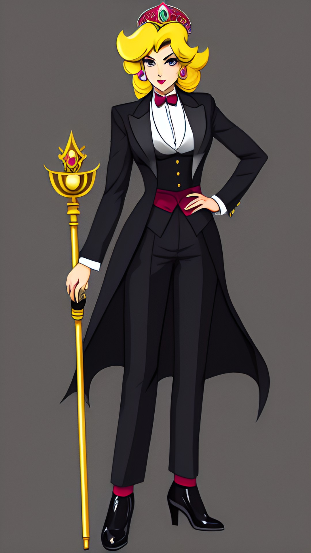 princess peach as a mafia boss - princess peach as a fierce mafia boss, donning a tailored suit and wielding a golden scepter as her symbol of power. preview