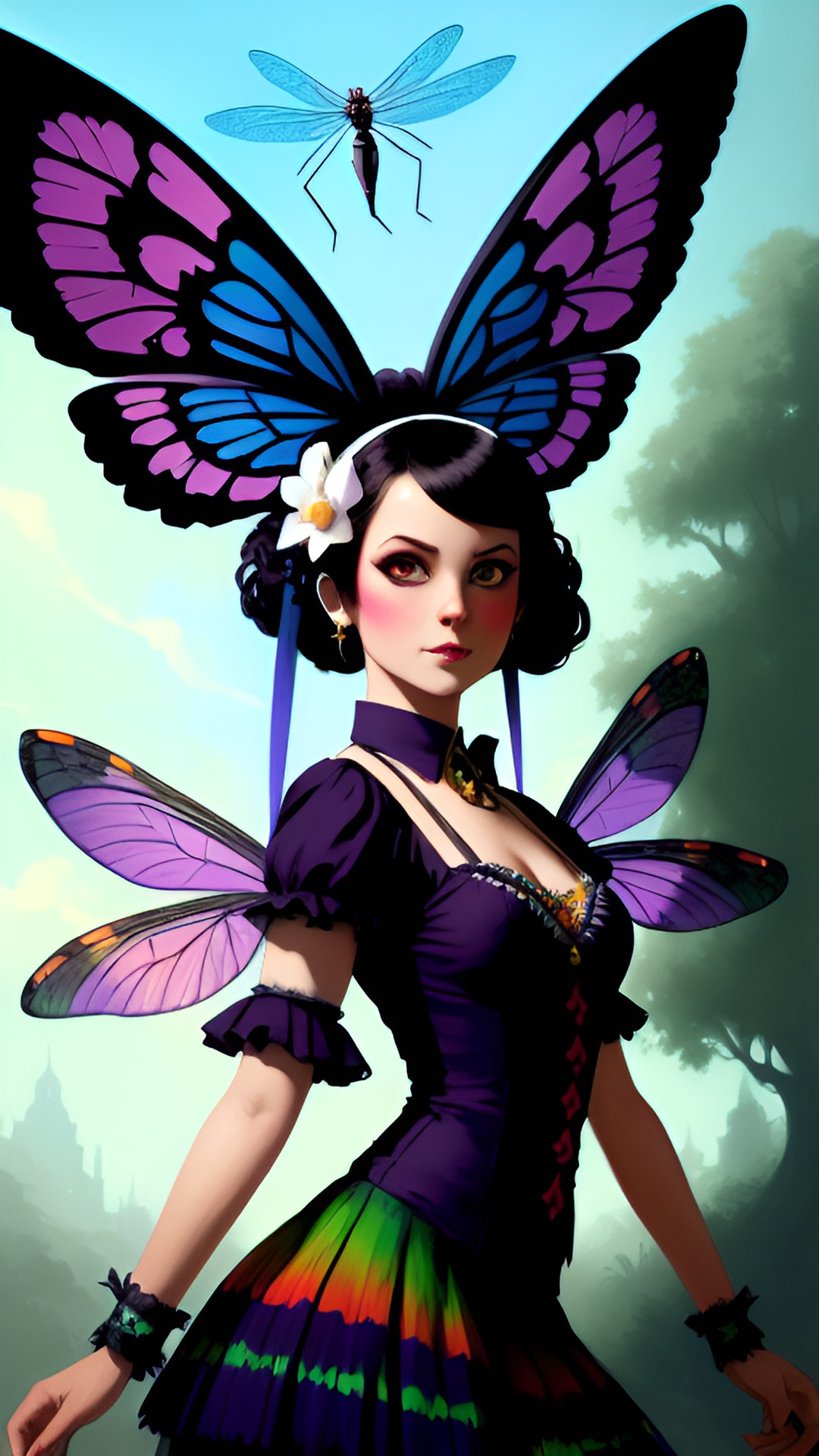 goth fairy clown with dragonfly wings preview