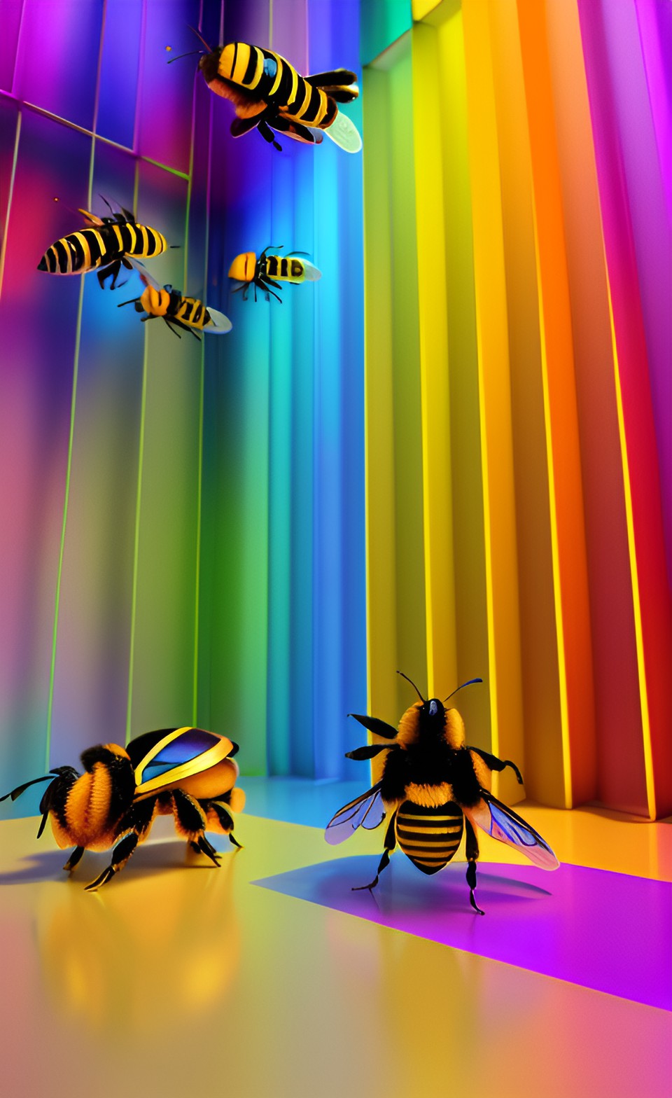 bees, extreme weather, bright colors, iridescent, abalone, modern, metallic, glowing preview