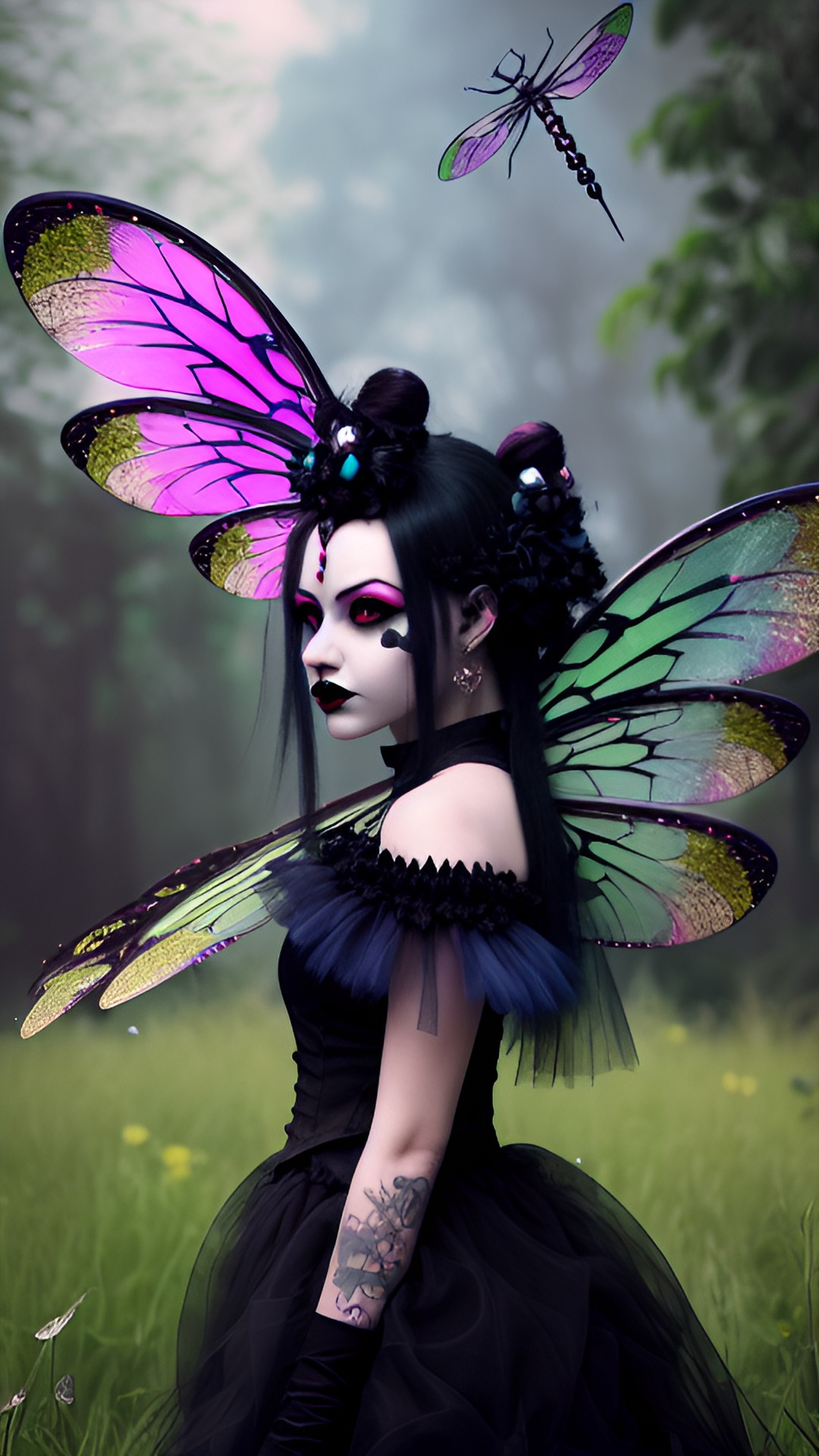 goth fairy clown with dragonfly wings preview