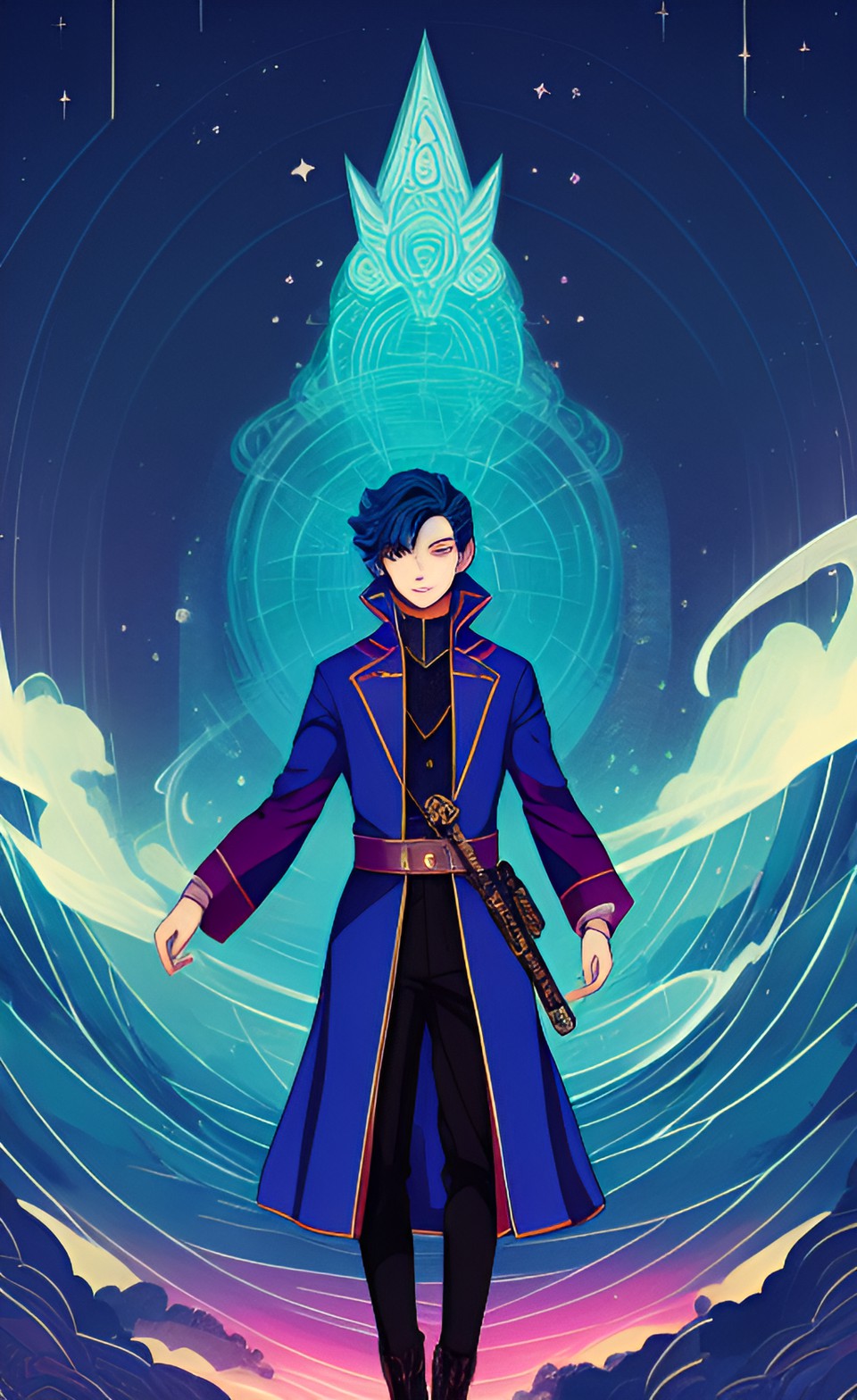 male, wizard, at night, otome game style preview