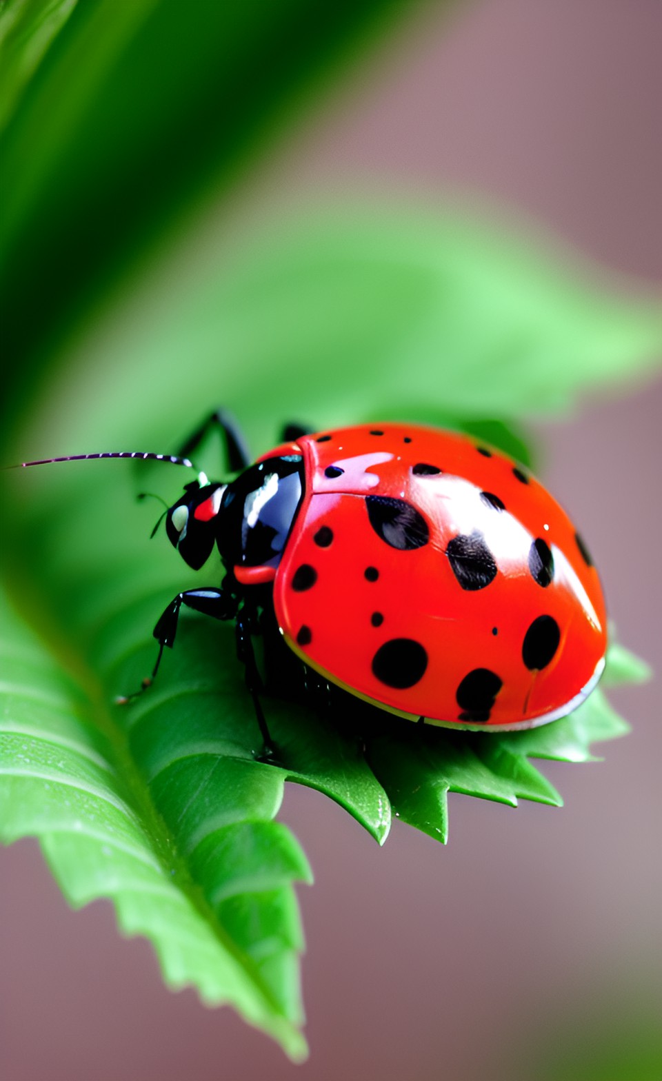 huge green leaves, pink ladybug, preview