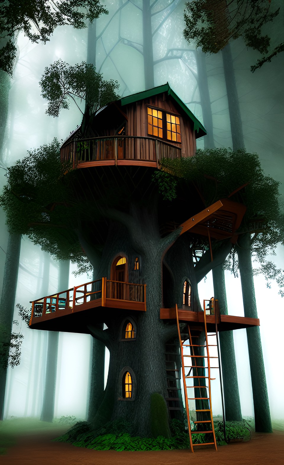 tree house in the woods in the rain preview