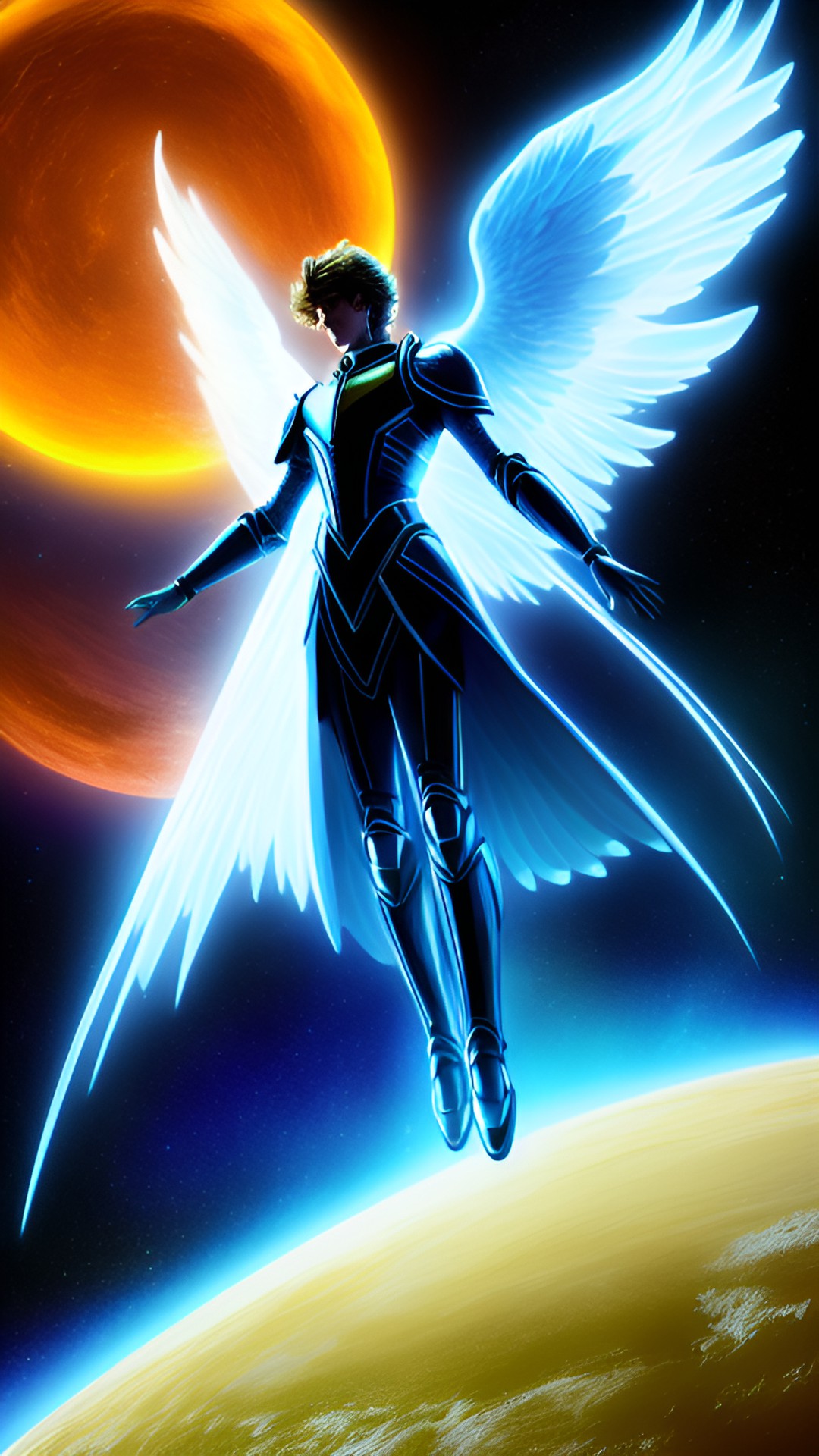 glowing archangel inside of a planet in the style of marius michael george preview