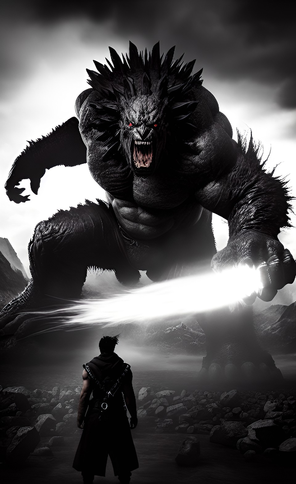 giant monster, darkness, agressive pose :: epic emotional, rage, anger, power, tribal darkfantasy preview