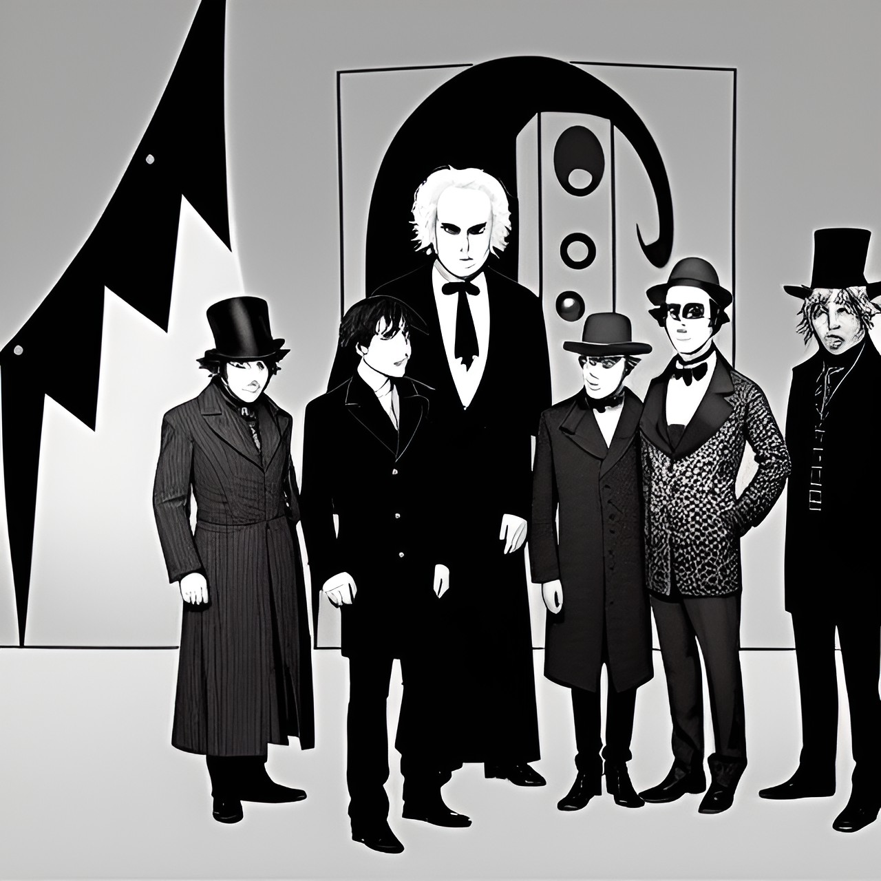 generate a picture showing josh robins of the invicible czars standing next to dr. caligari from the film “the cabinet of dr. caligari” preview