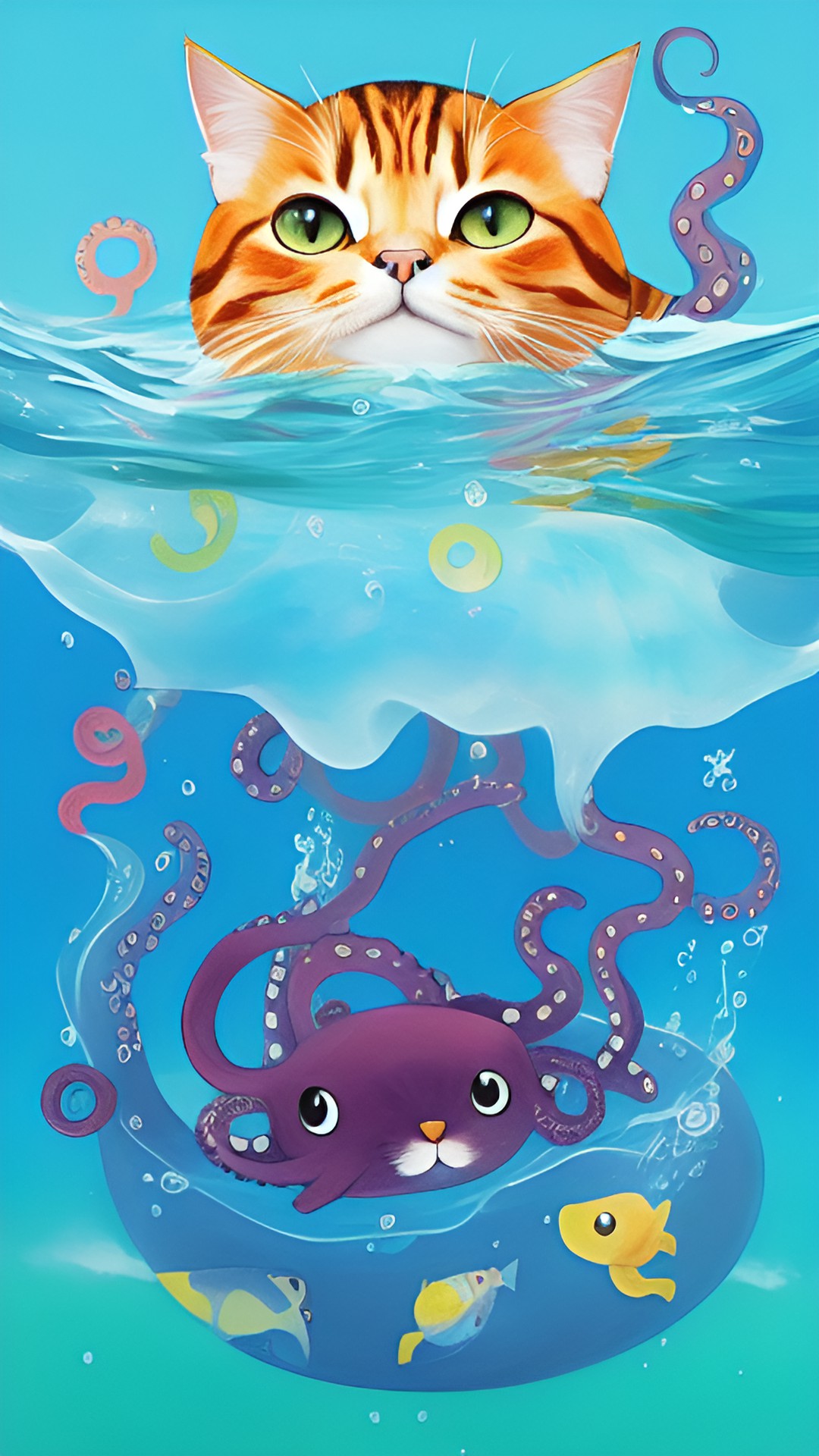 cat combined ￼with an octopus in the ocean preview