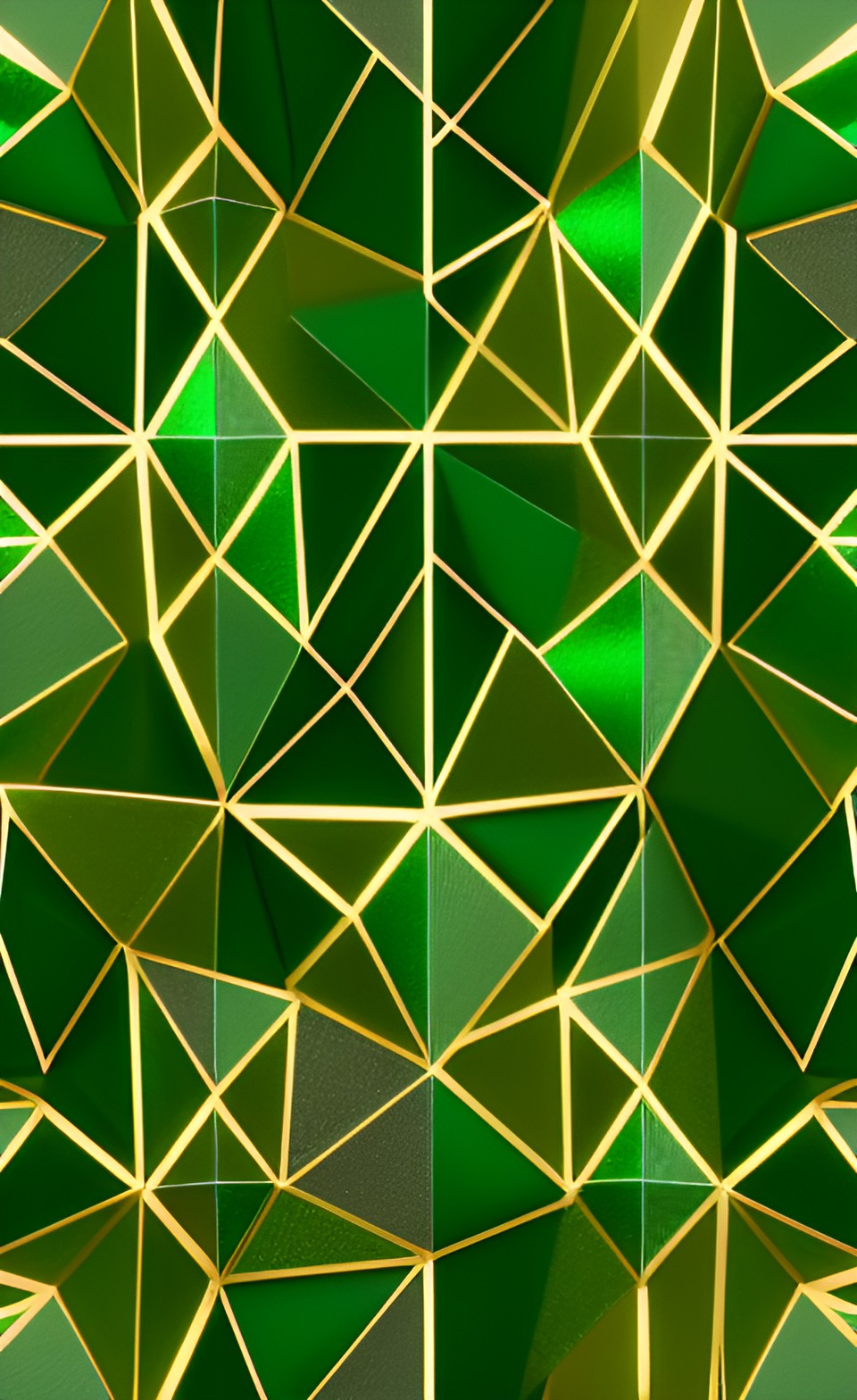 7 shades of green in an aesthetically pleasing geometric pattern with another geometric pattern in shiny metallic gold wires superimposed preview