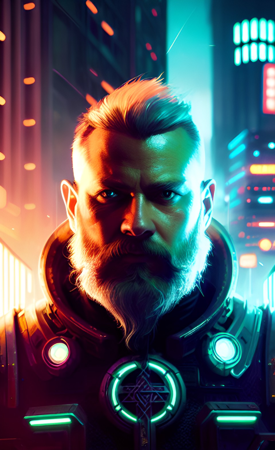 Cyberpunk Viking - closeup portrait of a viking in futuristic cyberpunk city 128k realism dolby vision pixiv octane render uhd insane details preview