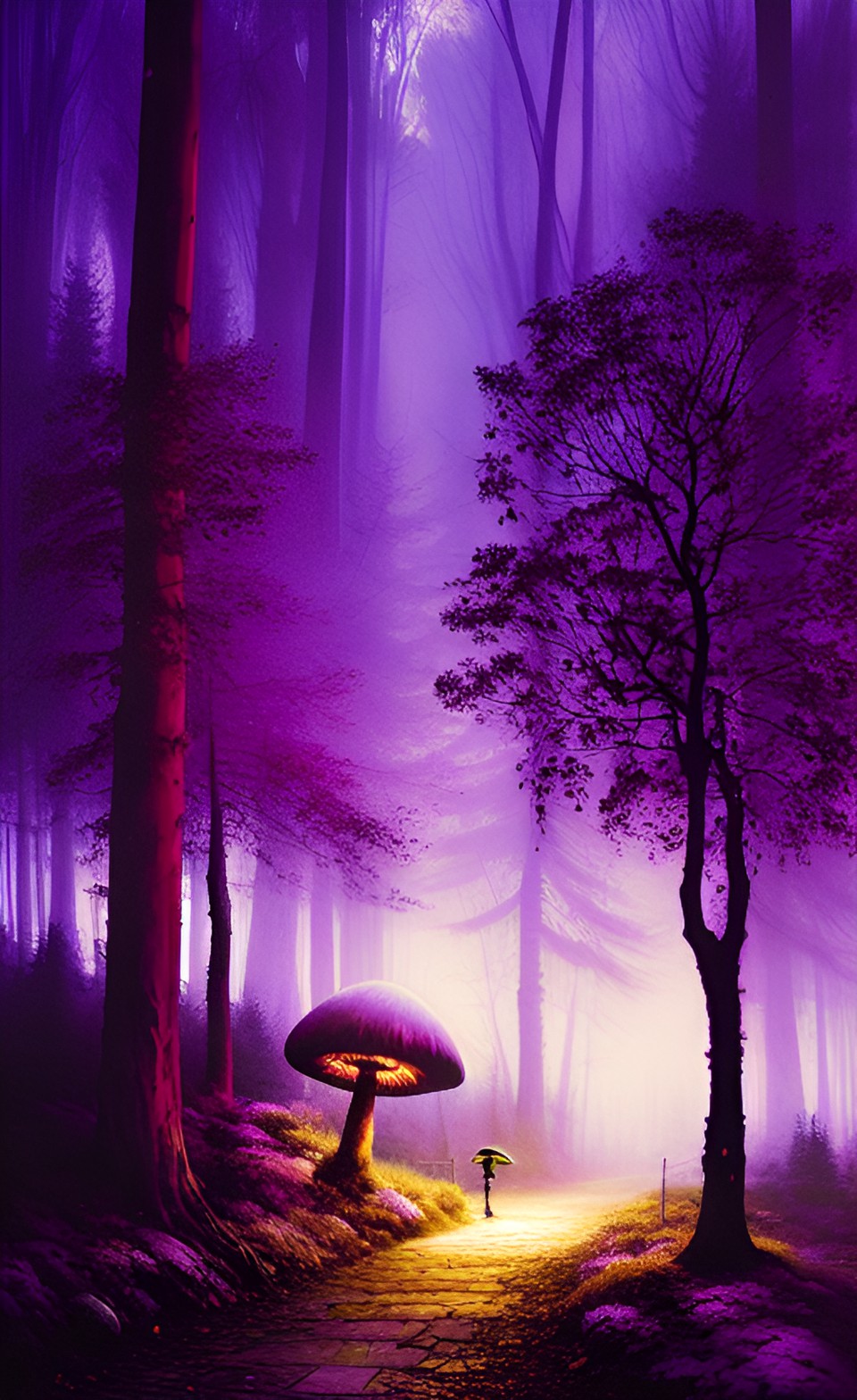 a mushroom in a magical purple forest preview