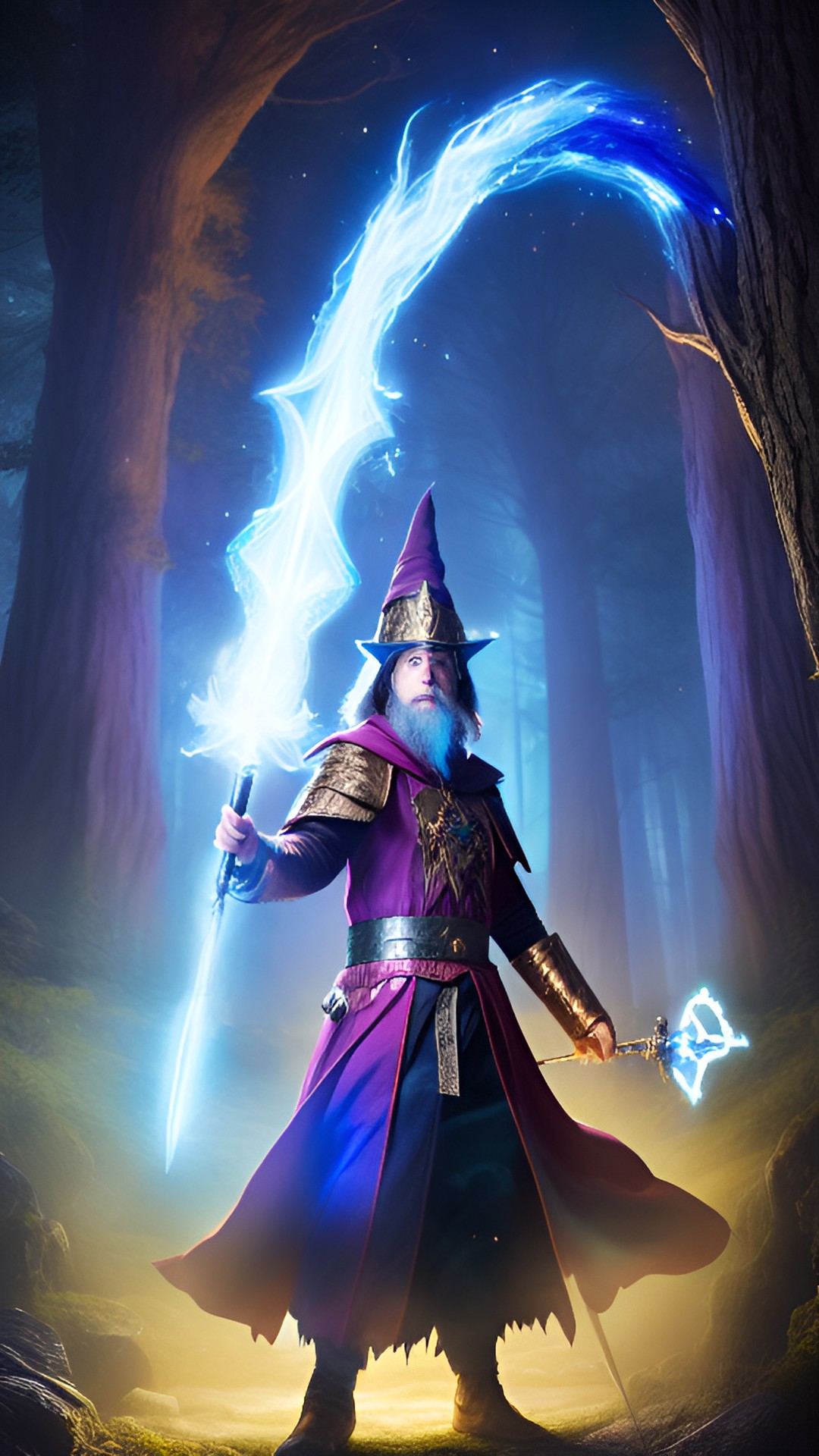 a wizard summoning a magical creature to aid in battle.  - a wizard conjuring a mystical creature to join the fight. the wizard is chanting and holding out a glowing staff, while the creature appears preview