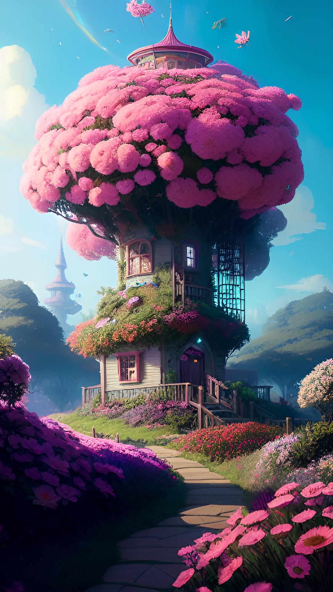 giant flower with a house on top preview