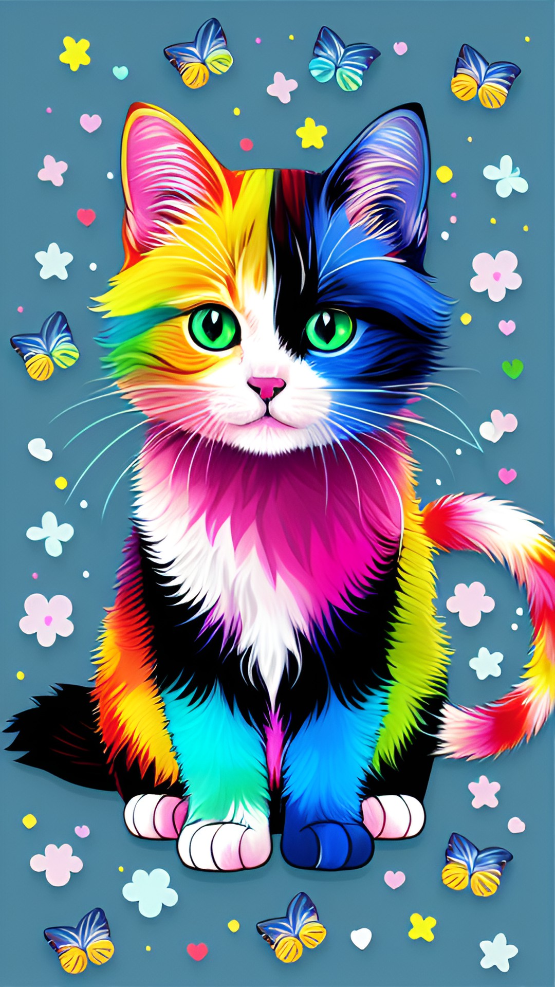 chibi kawaii cat with rainbow fur, colorful, cute preview