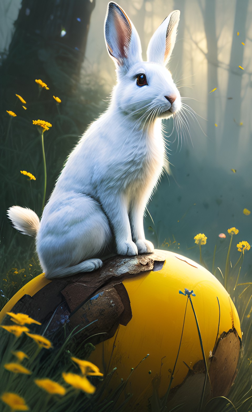 easter postcard with white hare, yellow chicken in papercat style preview