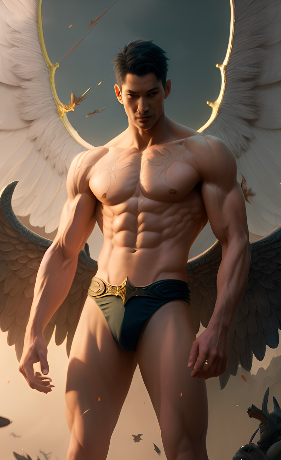 lucifer ange dechu homme musclé corps parfait grande bataille du paradis style michelangelo preview