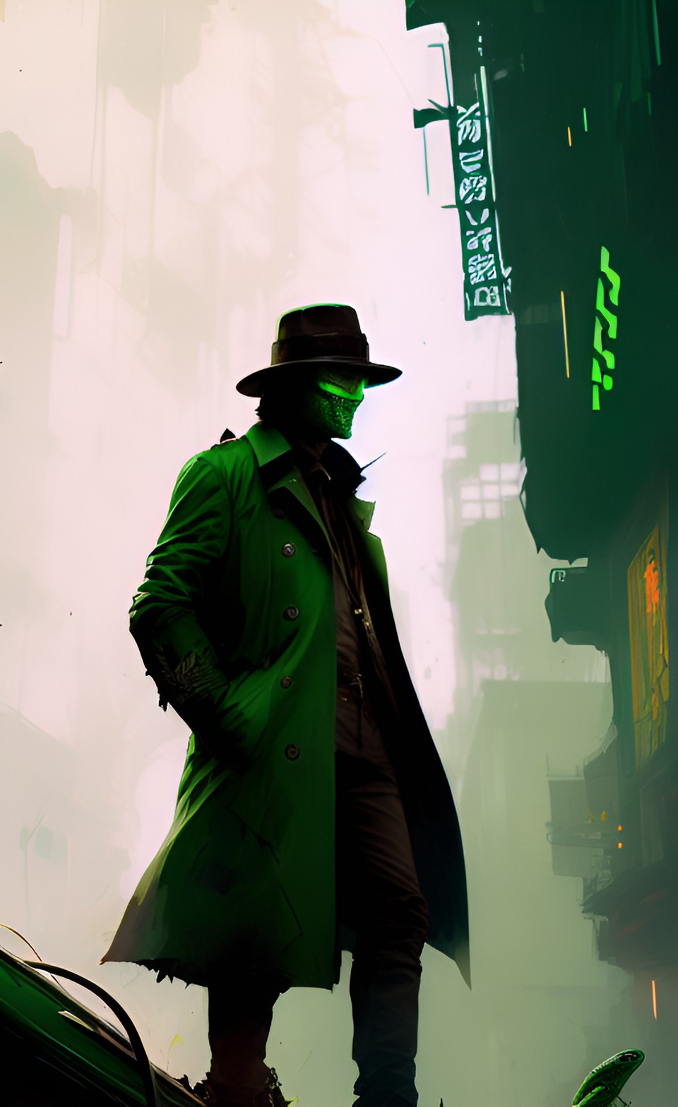 green lizard-human hybrid alien wearing a brown trench coat and fedora preview