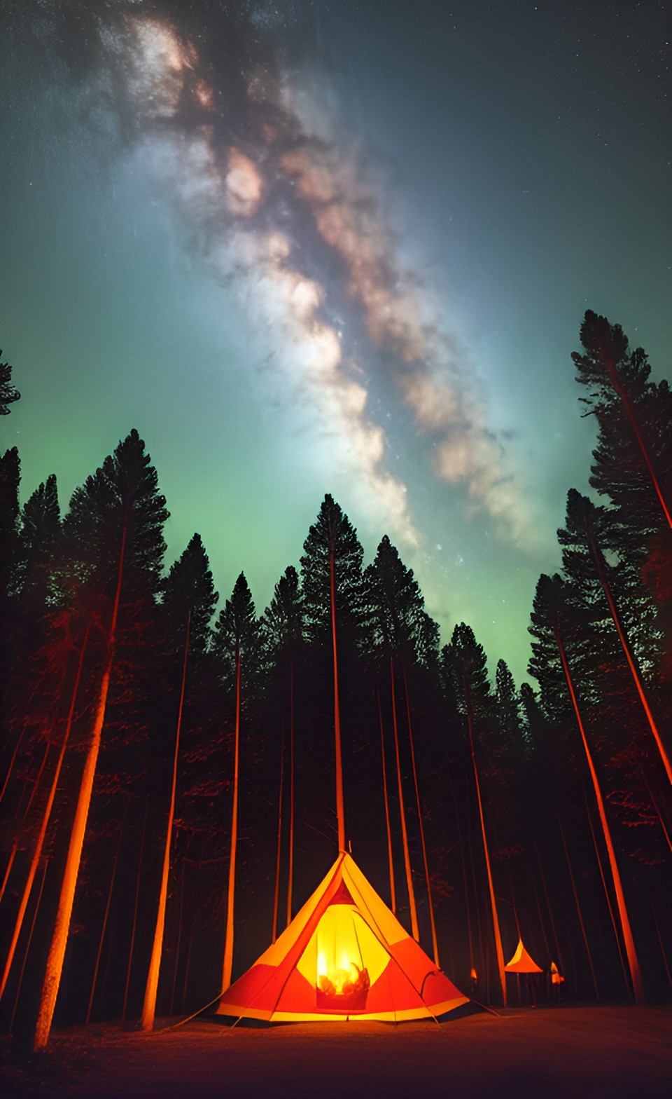 firecamp surrounded by acolytes with black capes covering their faces in a forest, during nighttime with starry sky, masterpiece preview