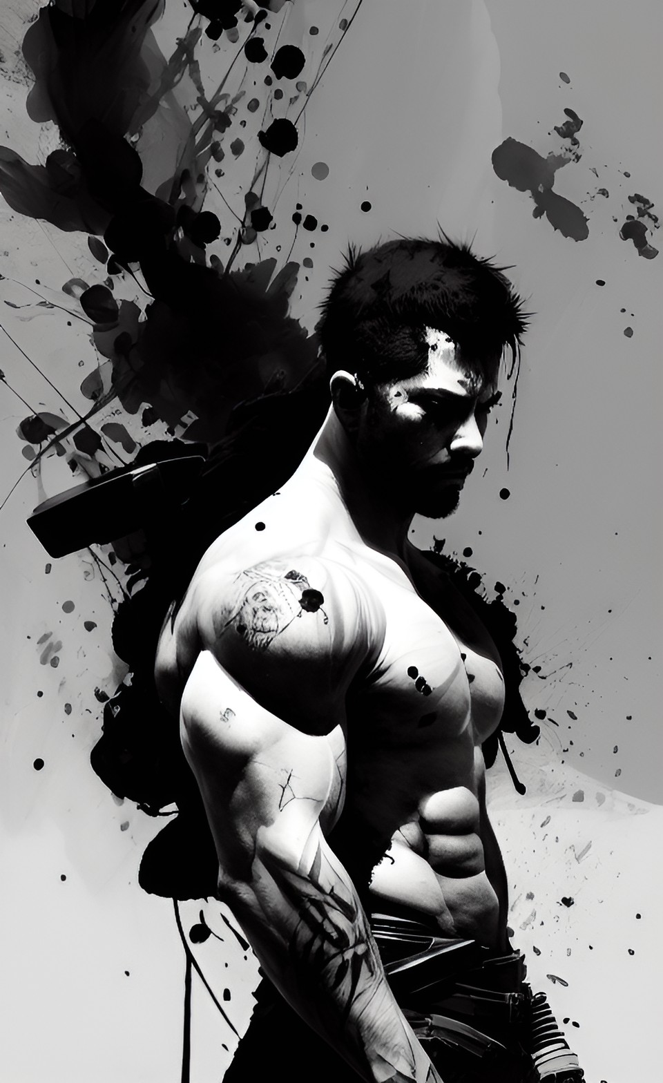 black blob ink blank and white shirtless strong soldier preview