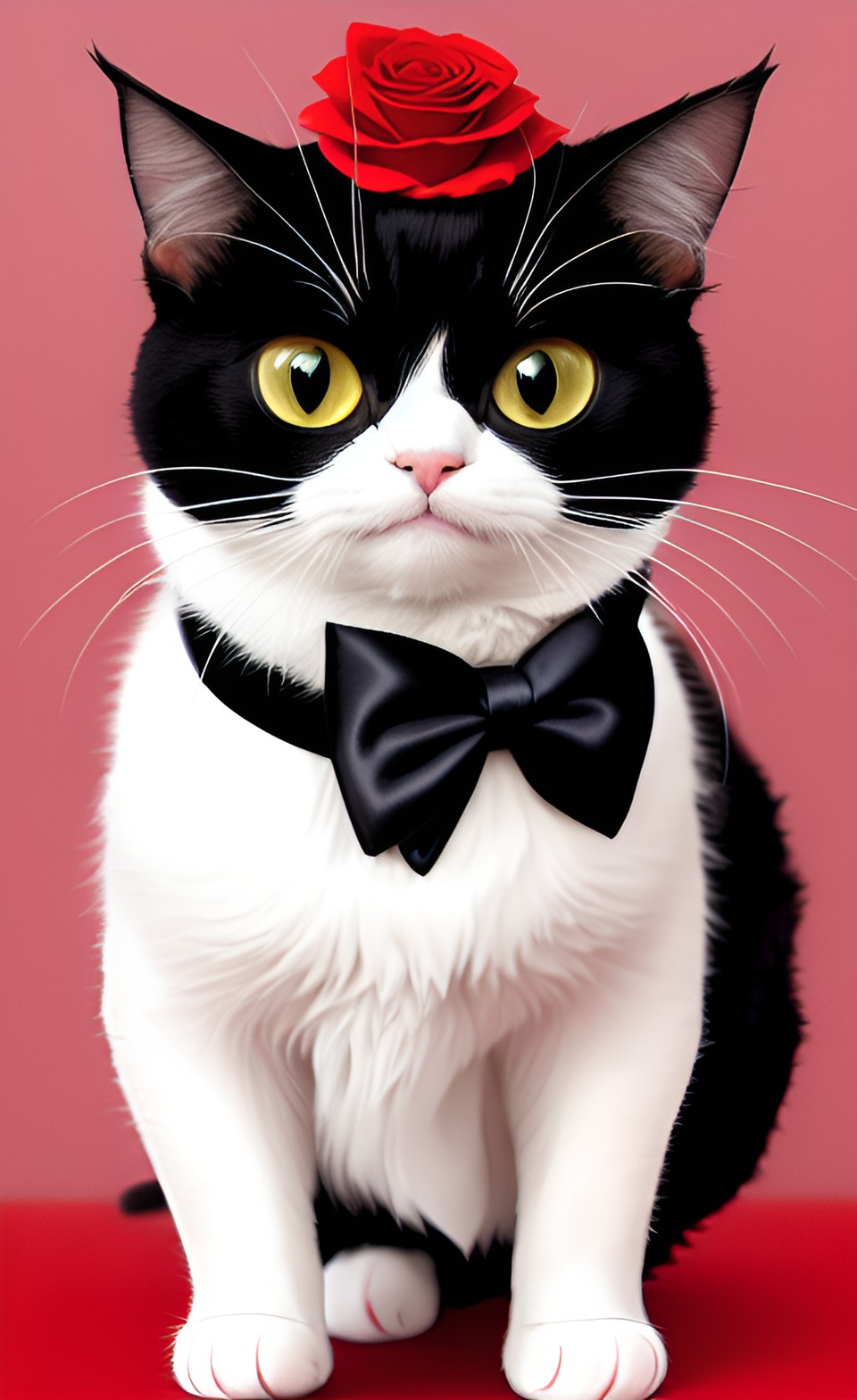 cute cat wearing a tuxedo and holding a red rose preview