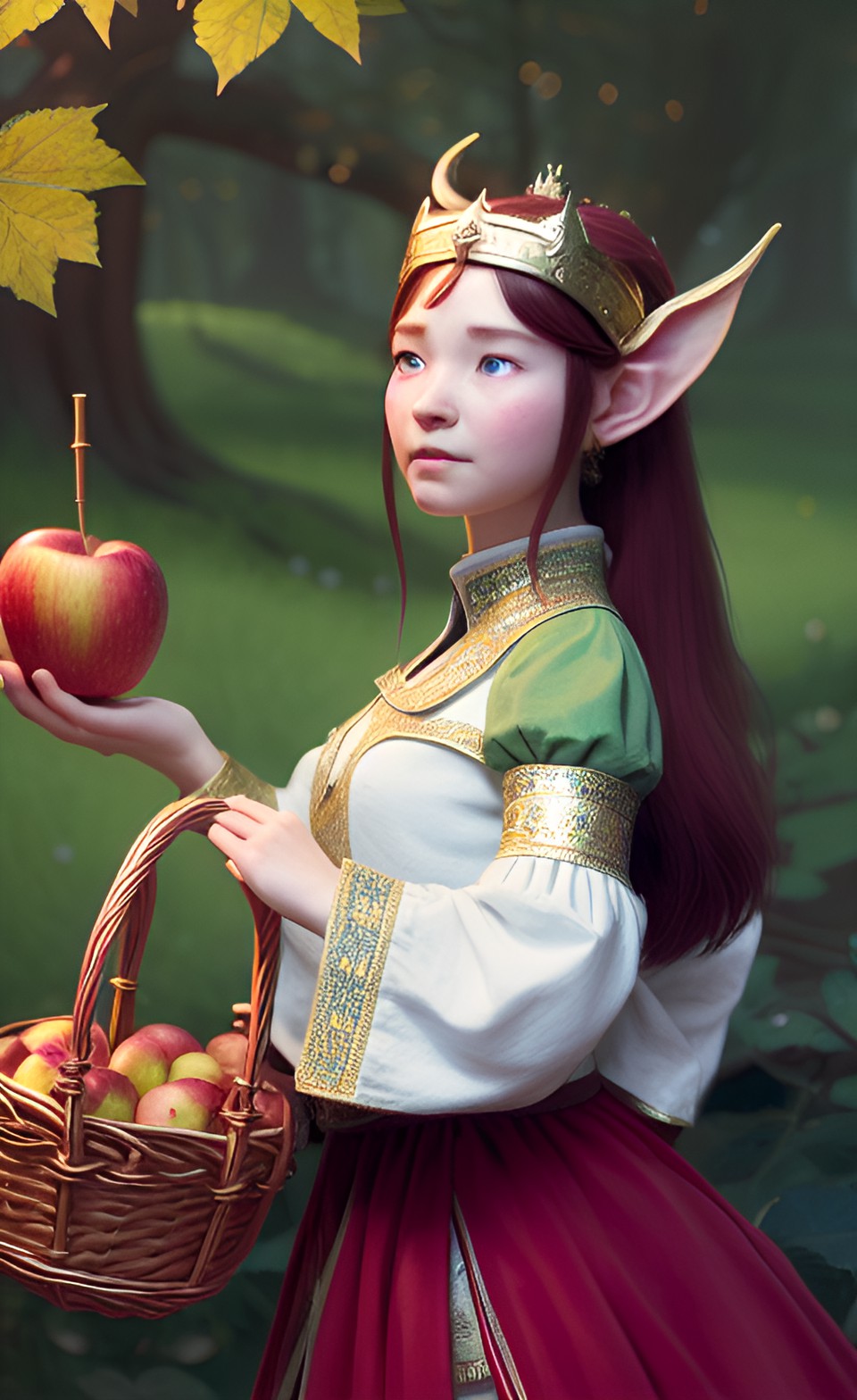 Basket Of Apples - elf queen with an basket in her arms taking apples, her eyes are closed preview