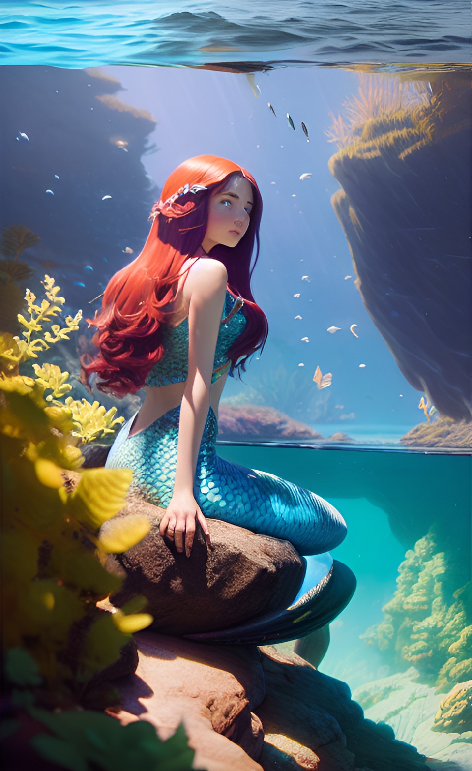 Sea and Life - mermaid sitting at an rock under the water preview