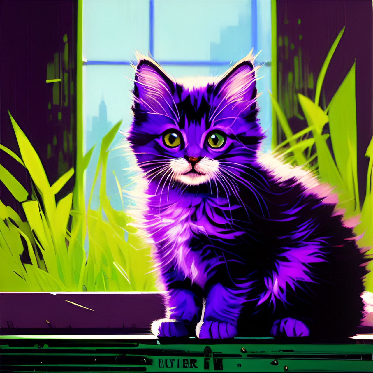 a cute fluffy purple kitten with large eyes preview