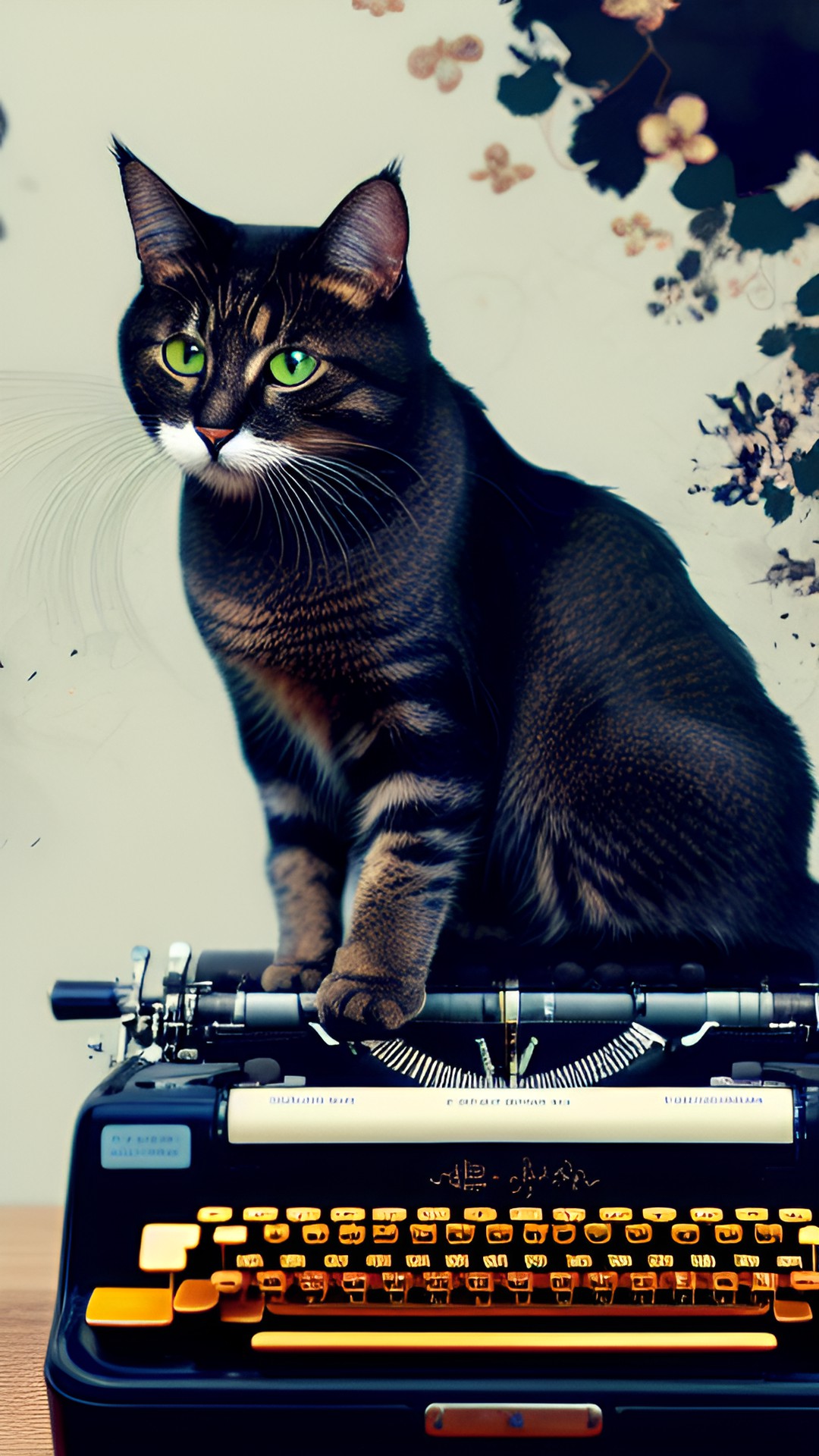 a cat with a mustache  using a typewriter preview