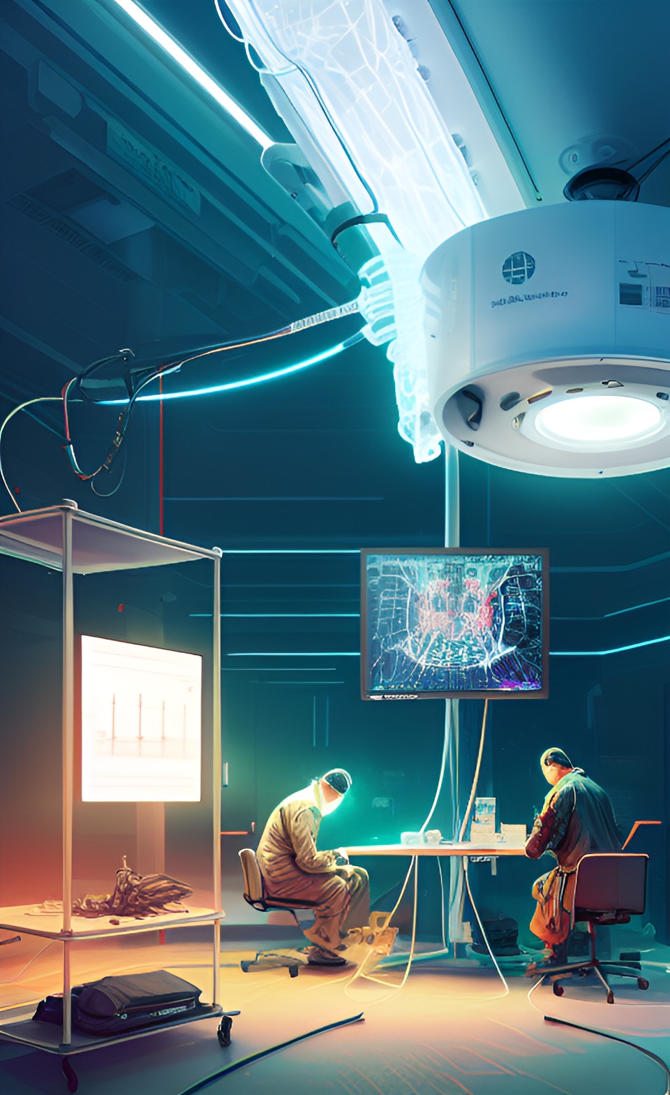 interventional neurologists in the operating table during catheterization using x-ray preview