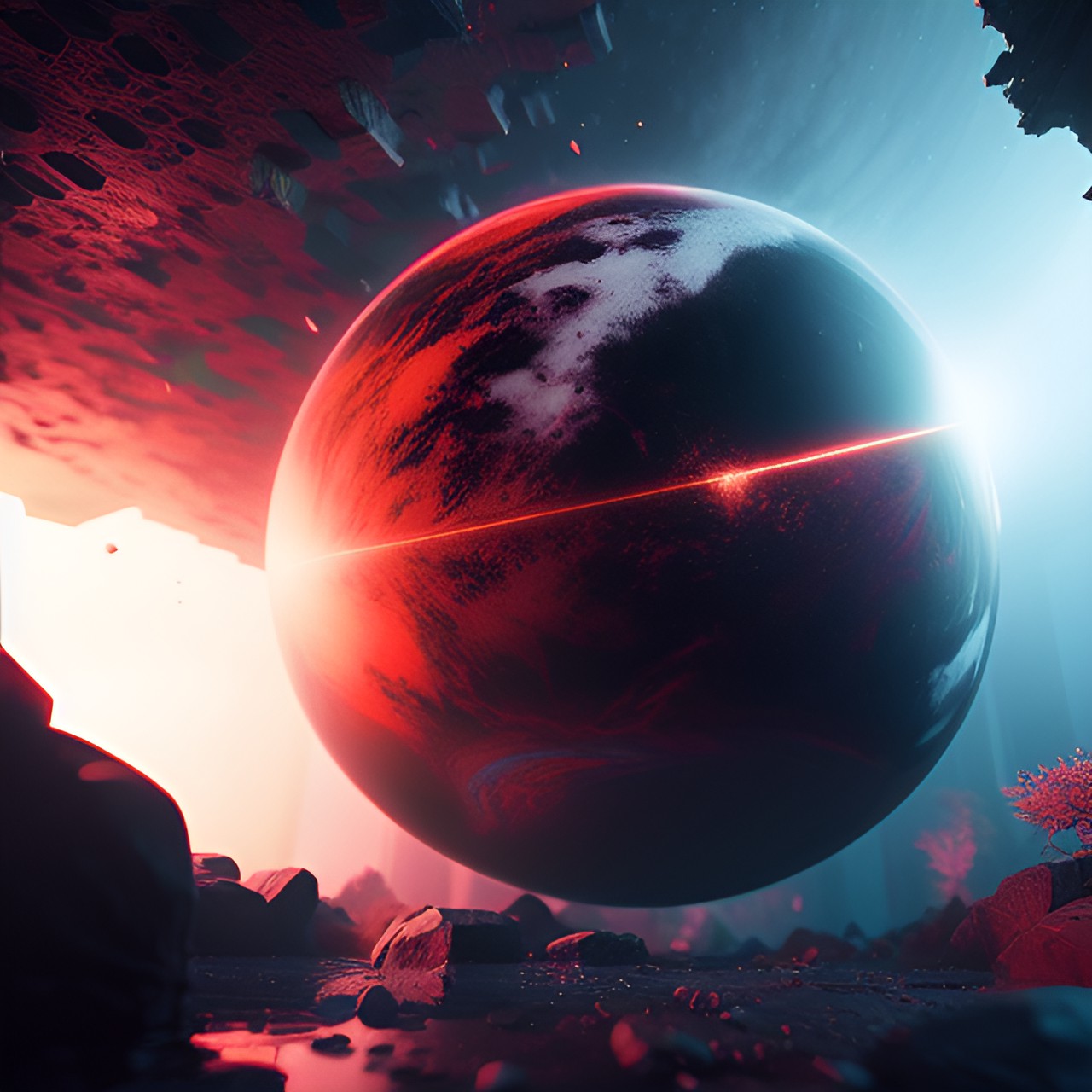 The end of Earth - the marble red moving in real universe dark preview