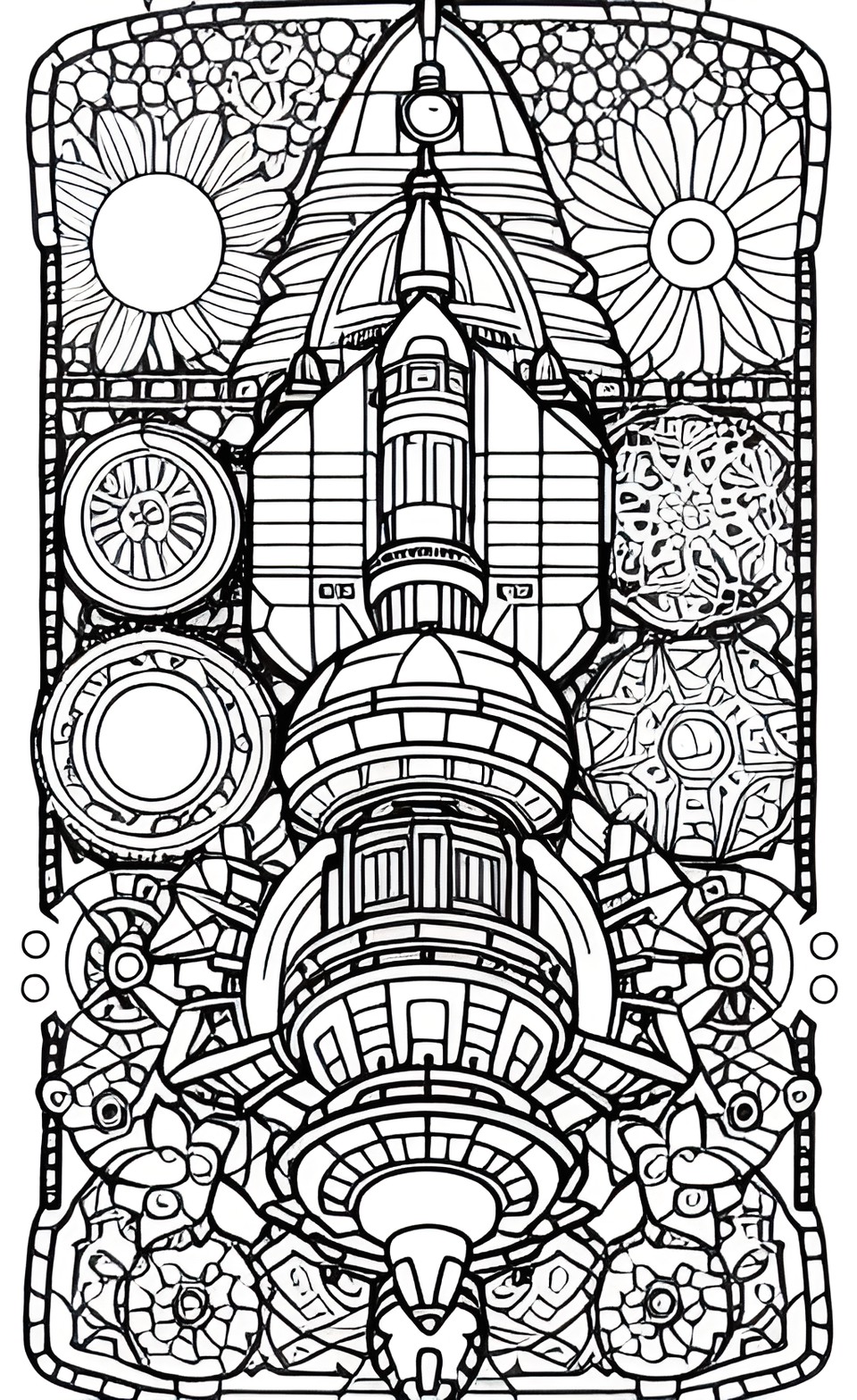 intricately detailed spaceship coloring page to keep my kid busy at 8am on a tuesday preview