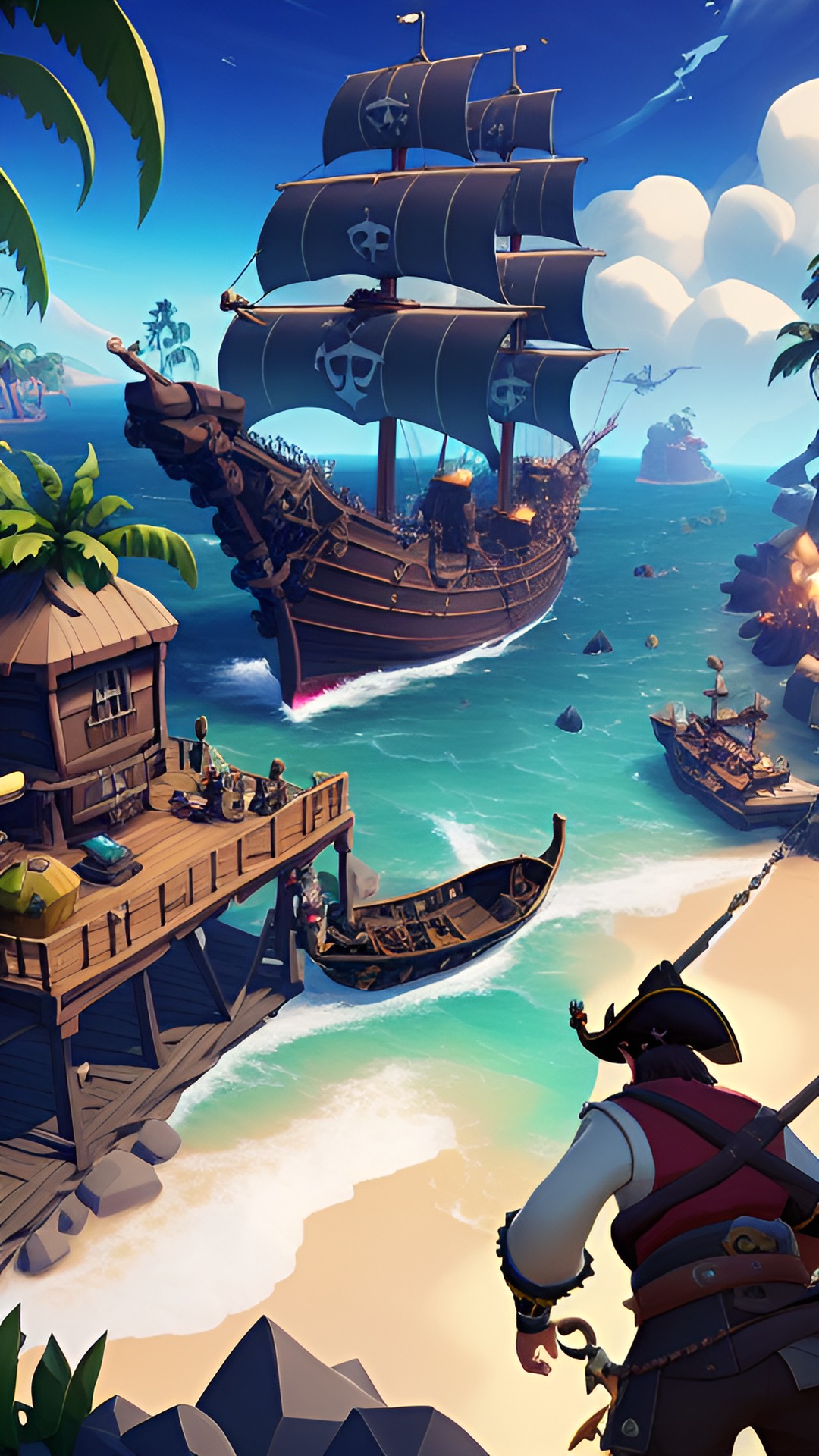 sea of thieves, a multiplayer pirate adventure game, set in a stunning open-world environment. players hunt for treasure, fight sea monsters, and engage in thrilling ship battles. preview