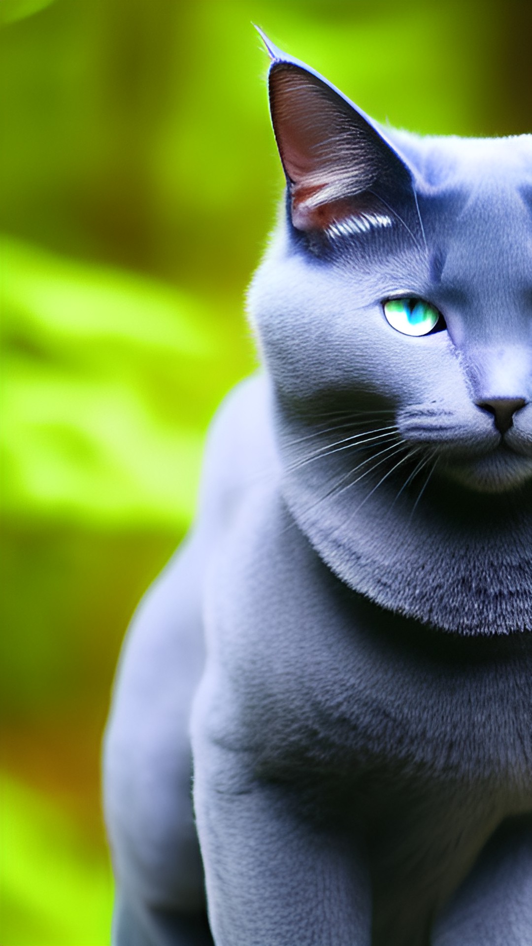 Warriors; Bluestar - russian blue cat with blue eyes in the forest, day preview