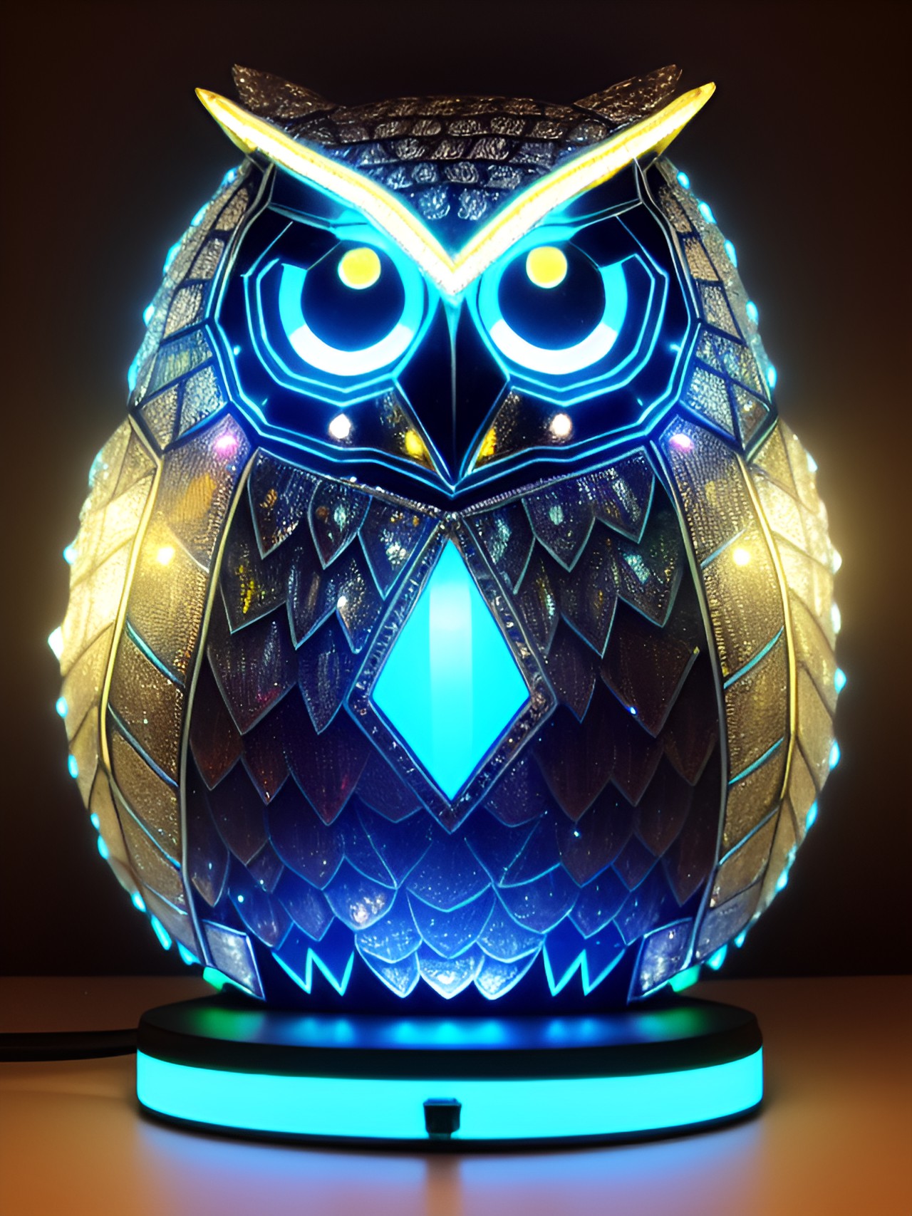 armored owl symmetrical detailed shiny lights preview