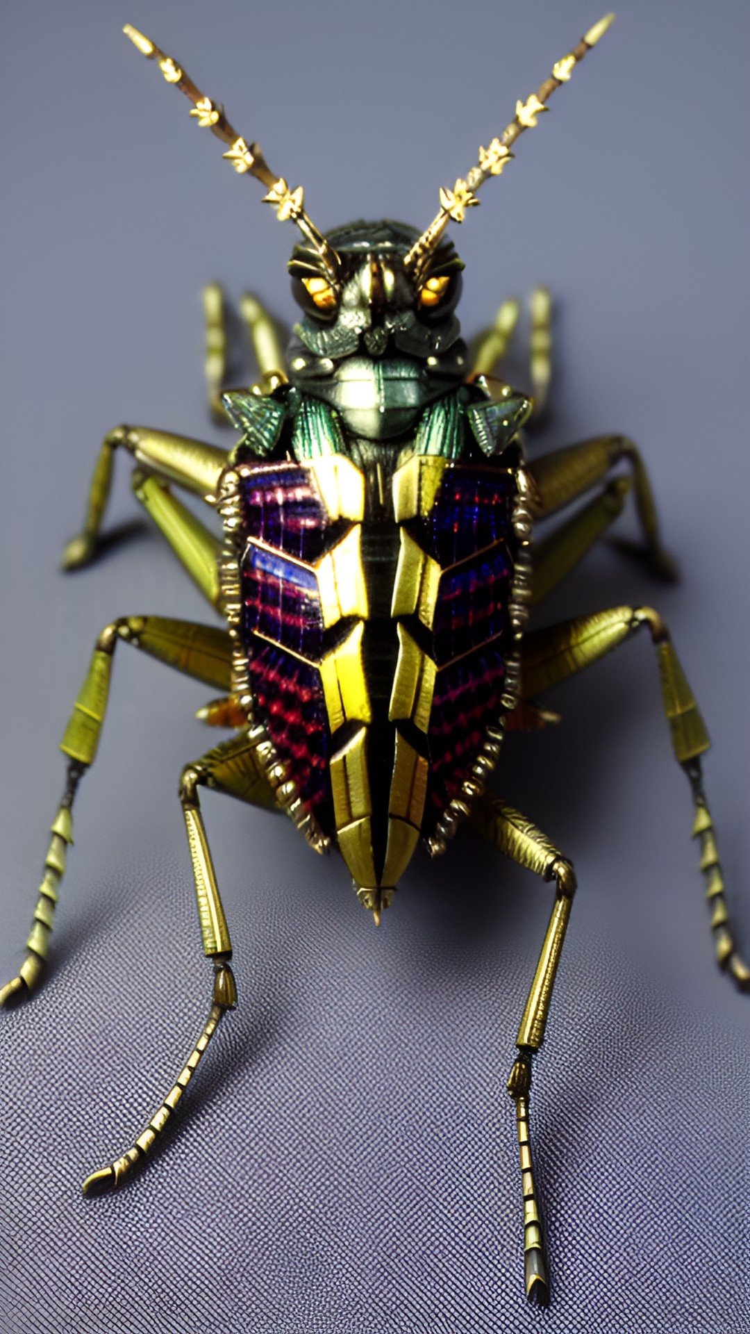 locust highly detailed made out of different coloured metals preview