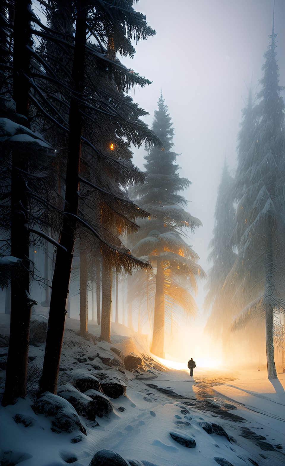 golden dawn, the witcher, snowy landscape, epic lighting preview